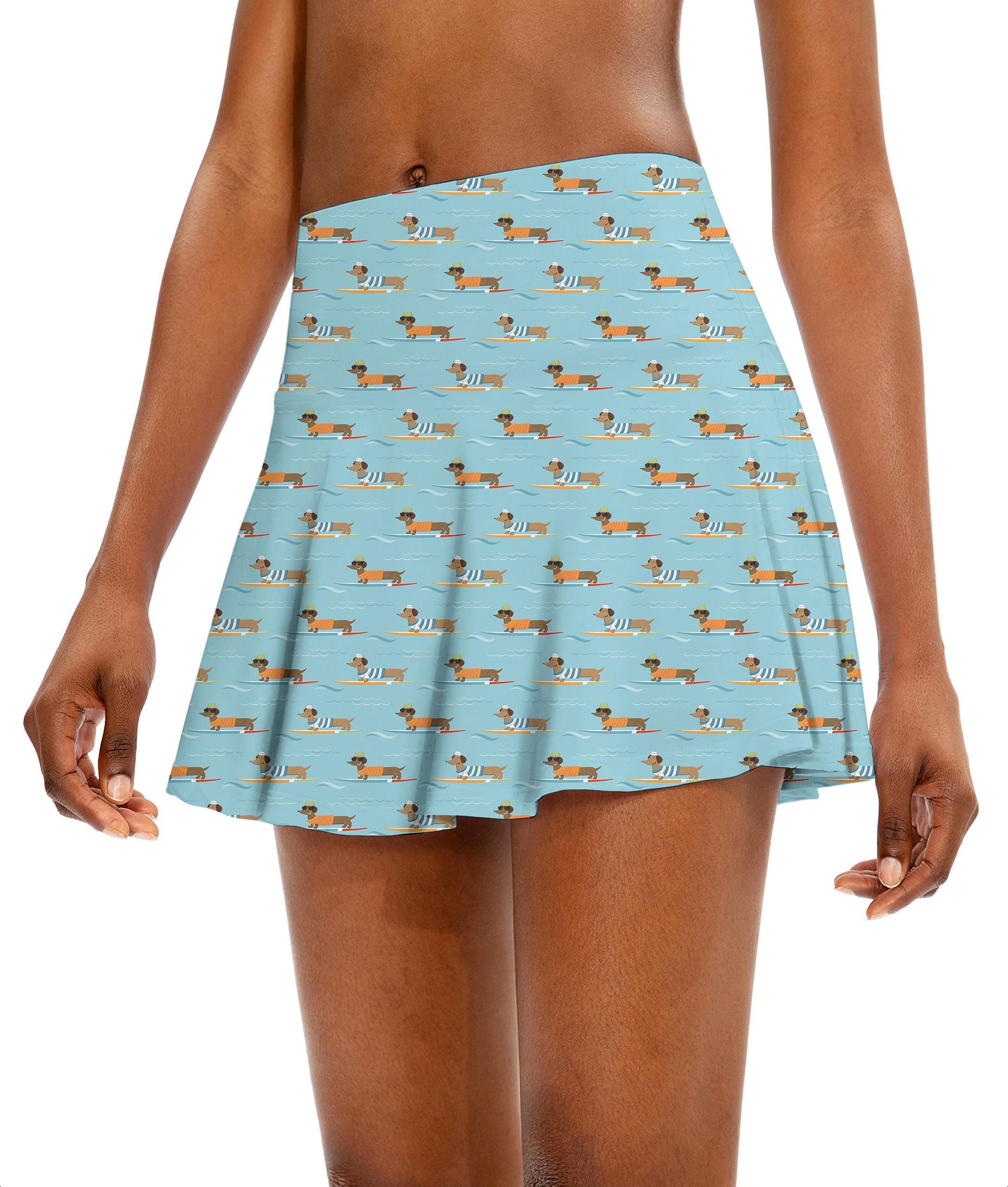 Dachshund Surfing Women's Athletic Golf Skorts Flared Skirts