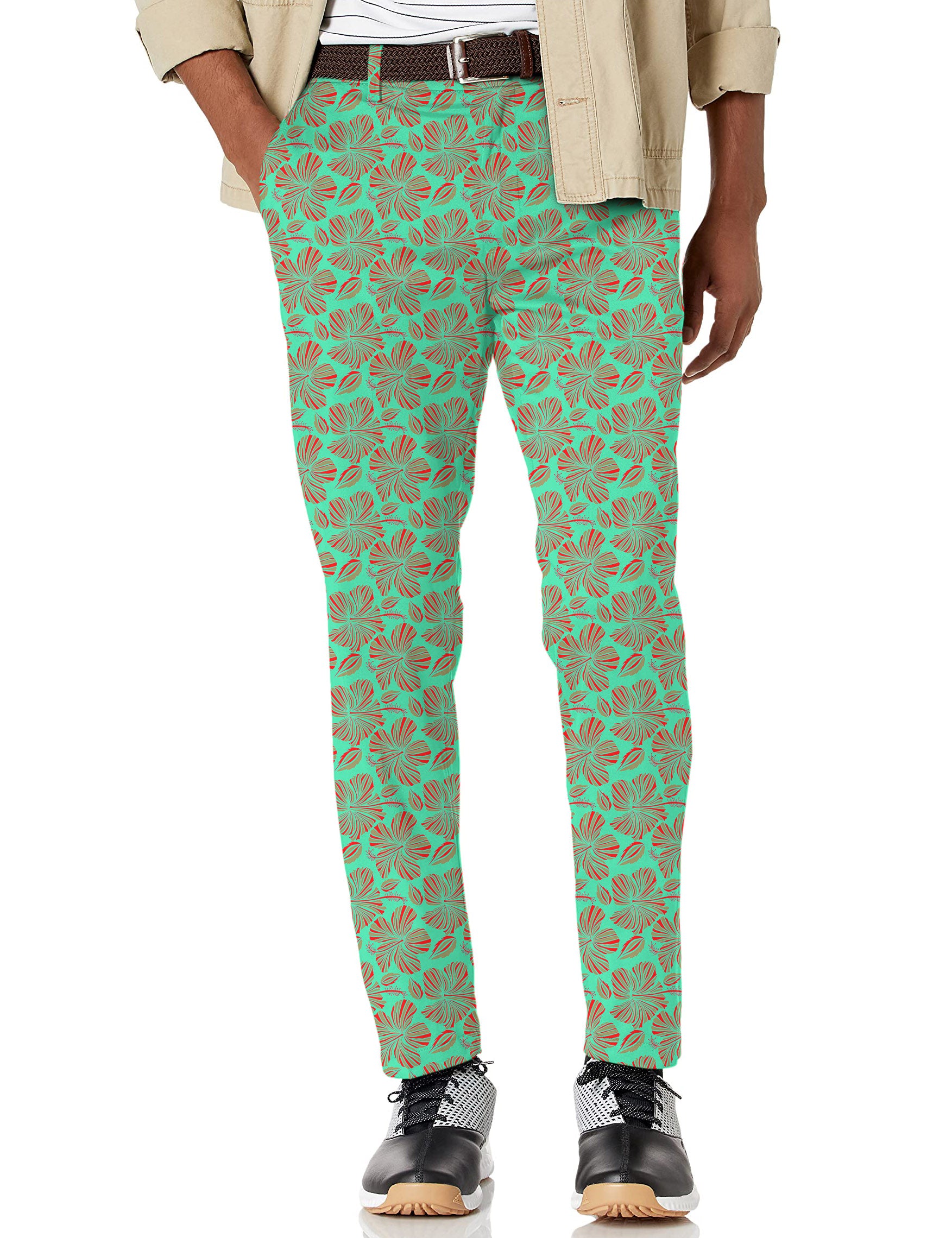 Men's GREEN FLOWERS Stretch Golf pants trousers