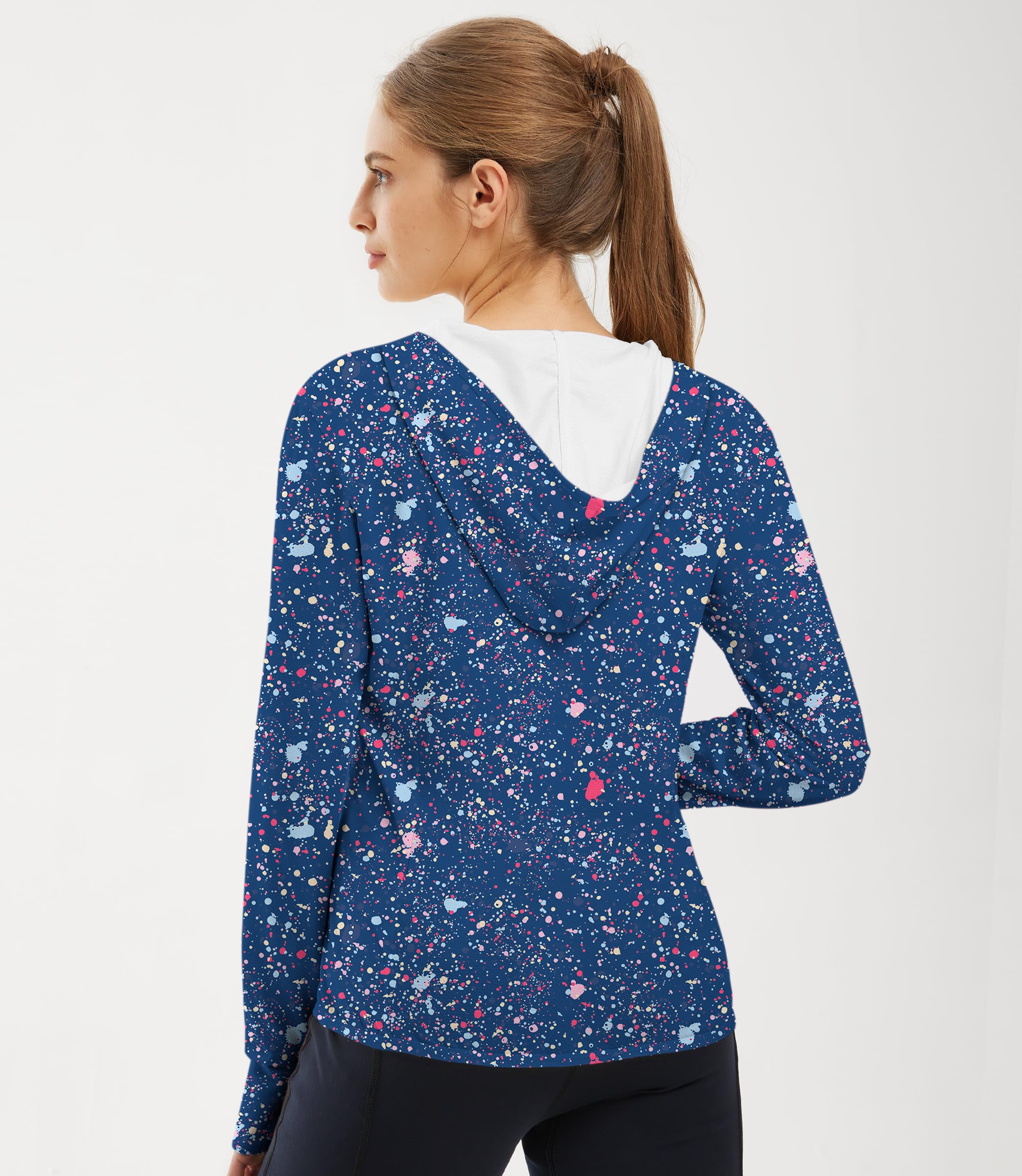 Women's Outdoor Navy Blue Ink Dots Golf Sun Protection Slim Fit zip hoodies