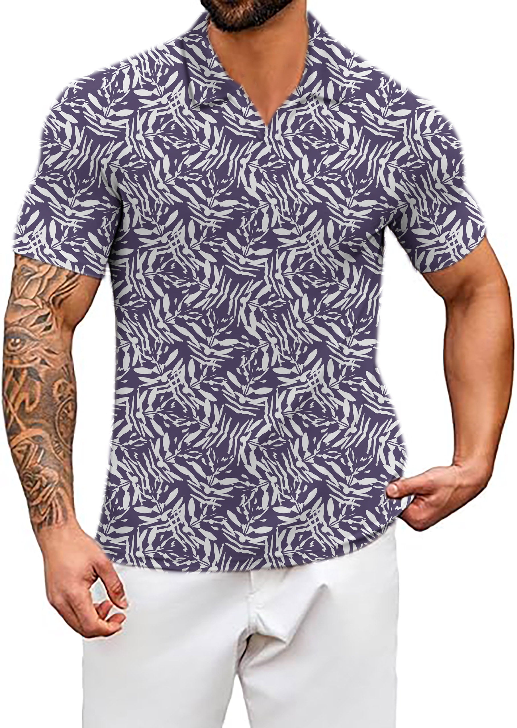 Men's abstract Navy V Neck Golf Polo Shirts