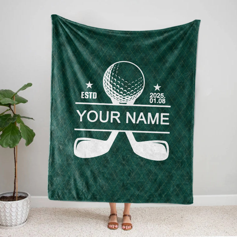 Personalized Your Date Name Golf Fleece Blanket | Sherpa Blanket Sports Team gift