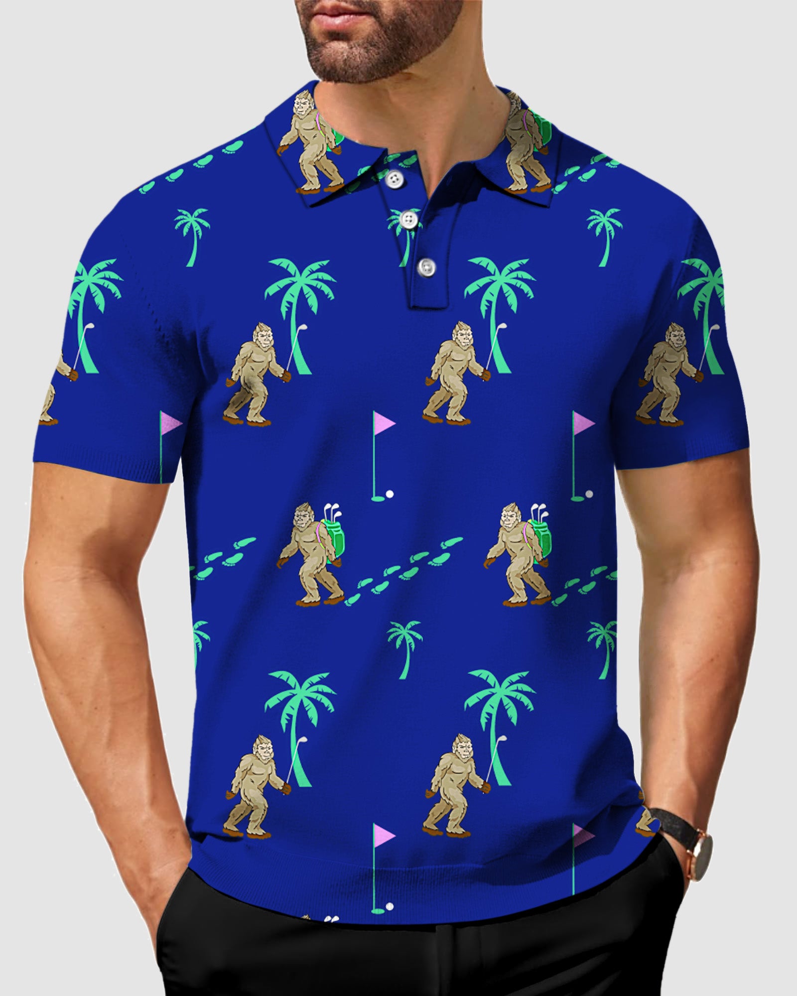 Men's blue bigfoot golf polo