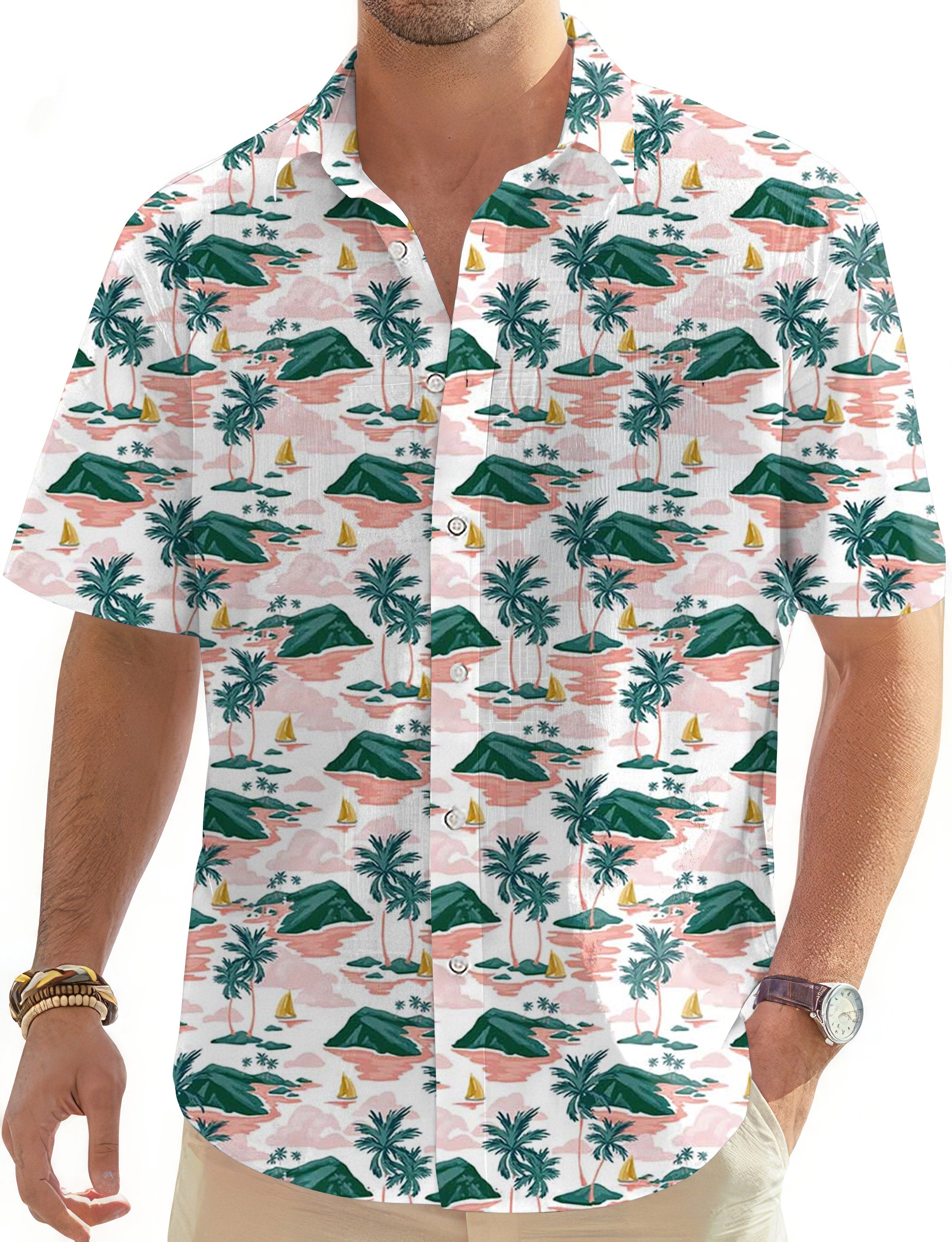 Paradise Island-Men's Golf Hawaiian Shirts Button Down Shirt