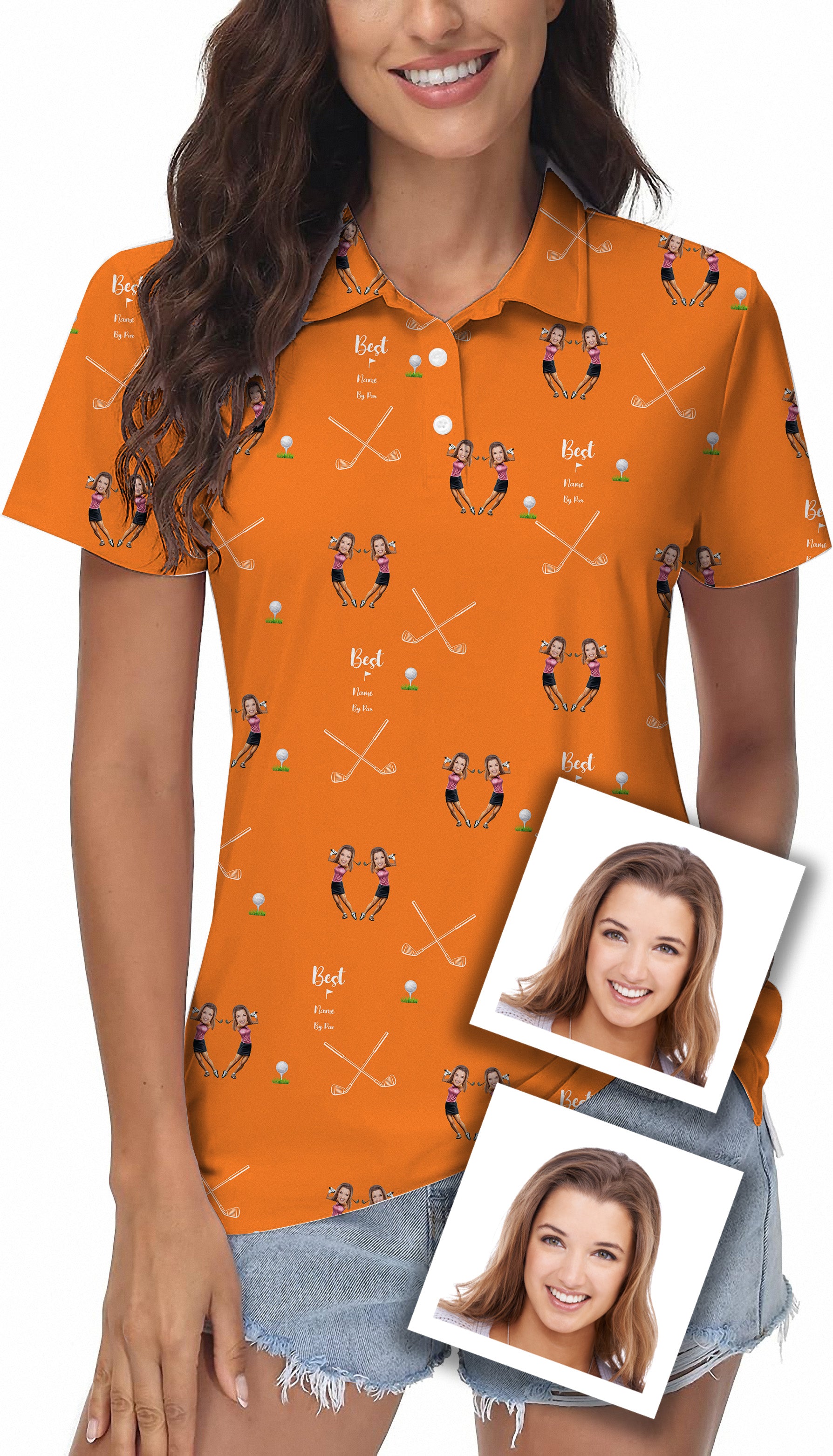 Custom Sister Photo Face & Name Women's Golf Polo
