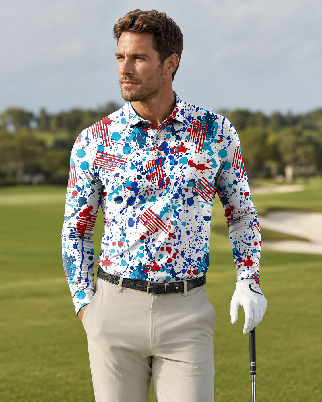 Men's graffiti golf Long-sleeved Polo