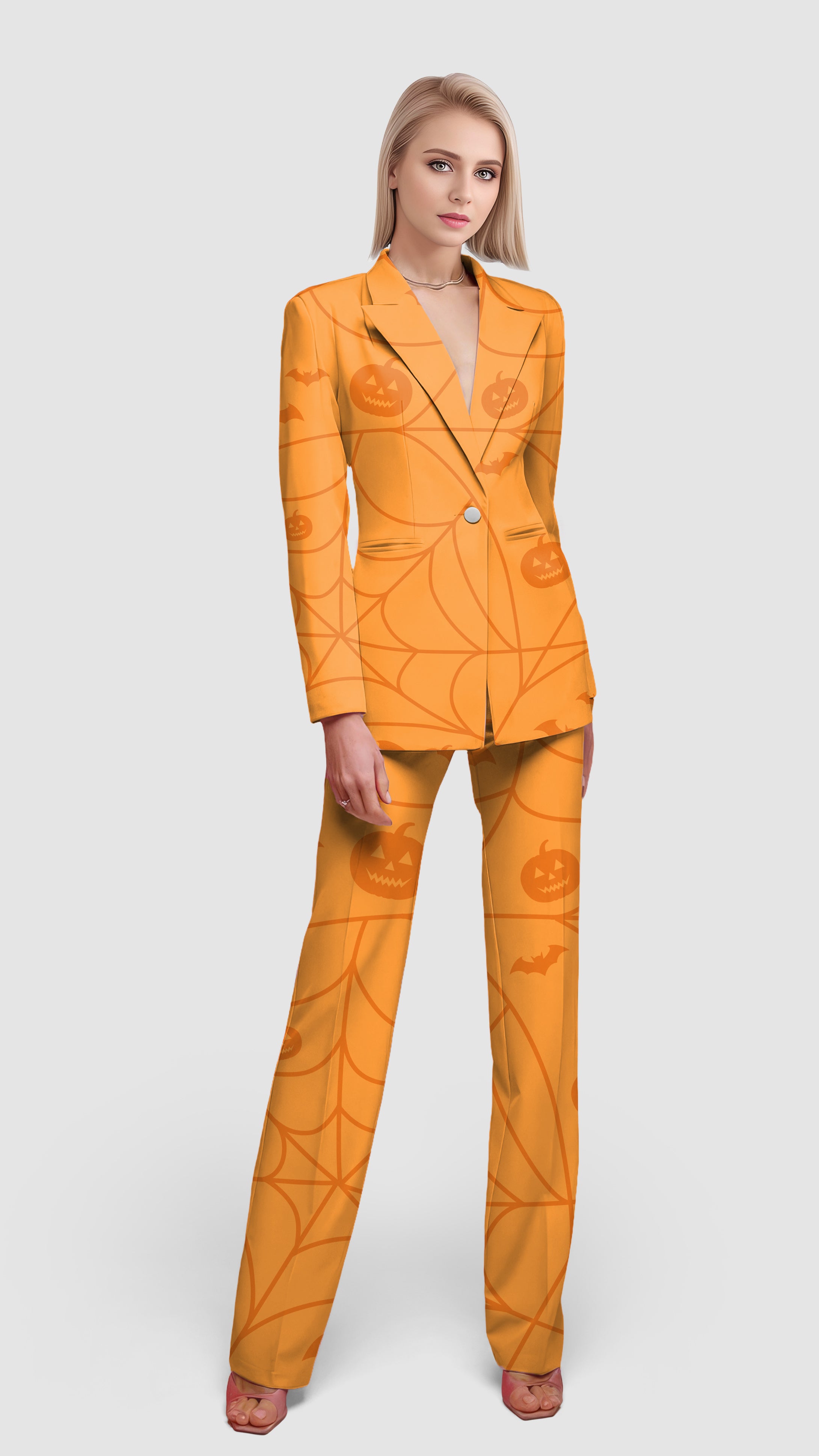 Halloween Spiderweb Pumpkin Women's Blazer Casual Work Office Blazer Suit set