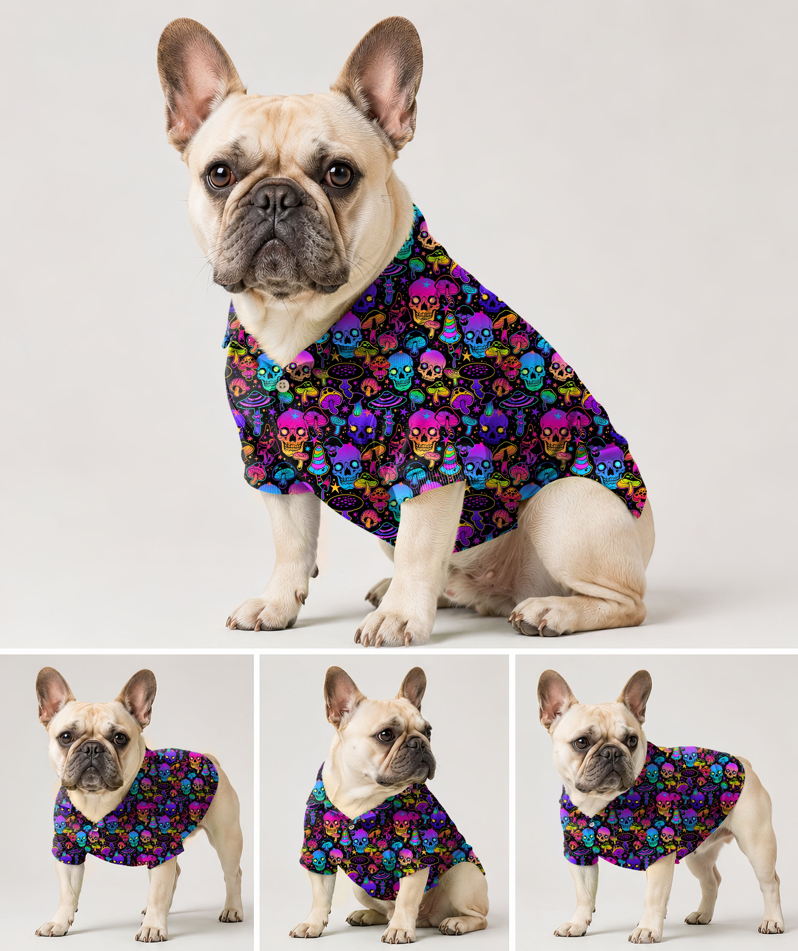 Dog's neon skull golf polo