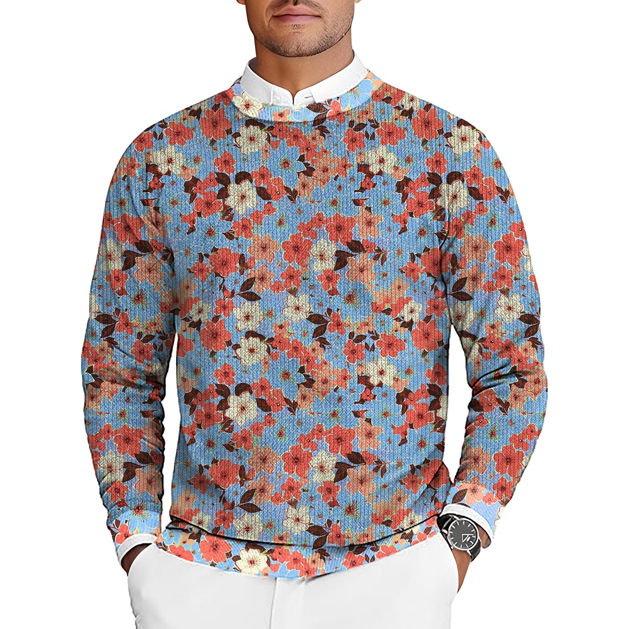 Light Tropical flowers Men's Golf Crewneck Pullover Sweaters Ugly Sweater