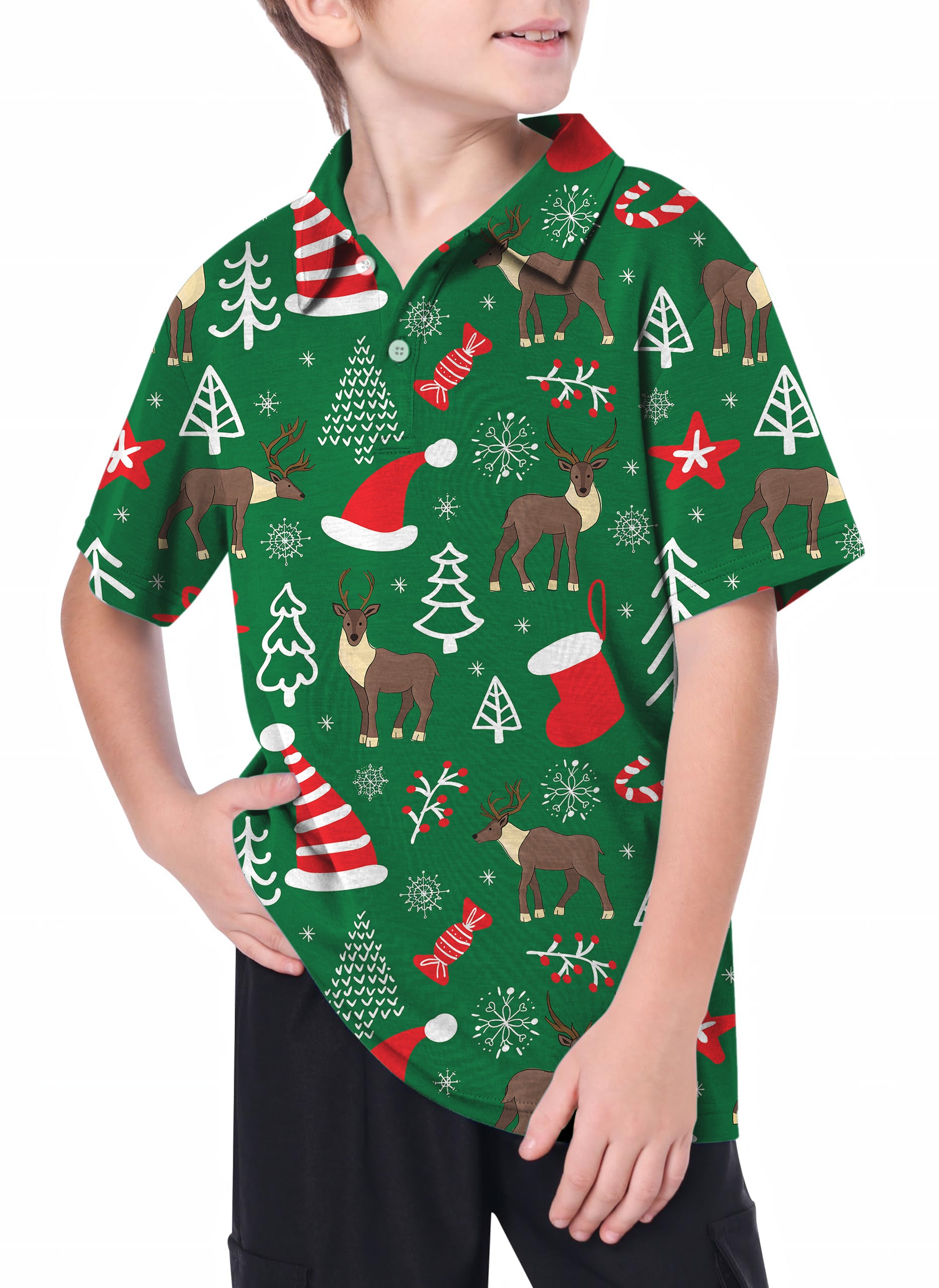 Youth Elk deer Christmas Golf Polo