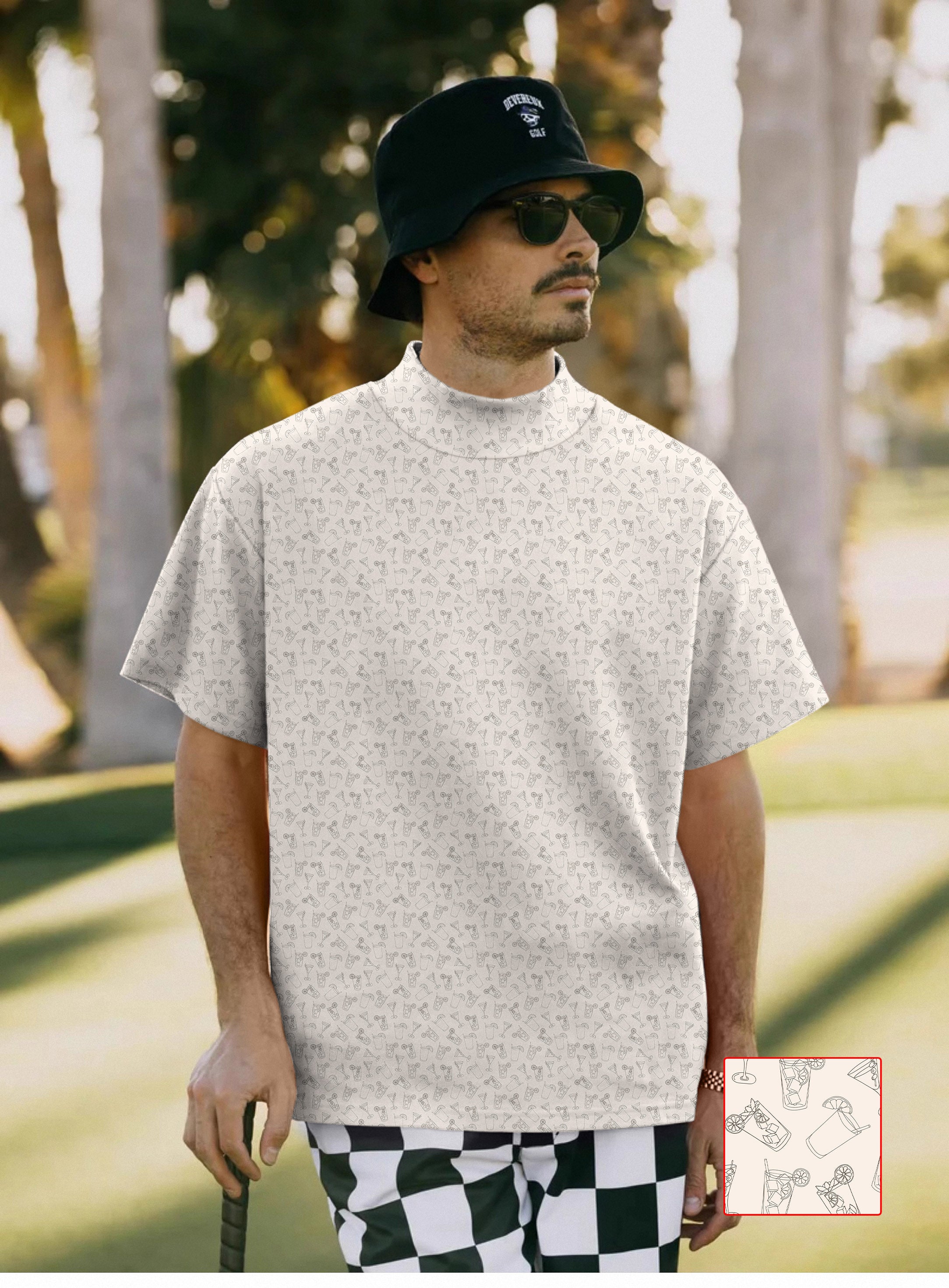 Men's beige Juice pullover high neck short sleeve T-shirt golf uniform shirt