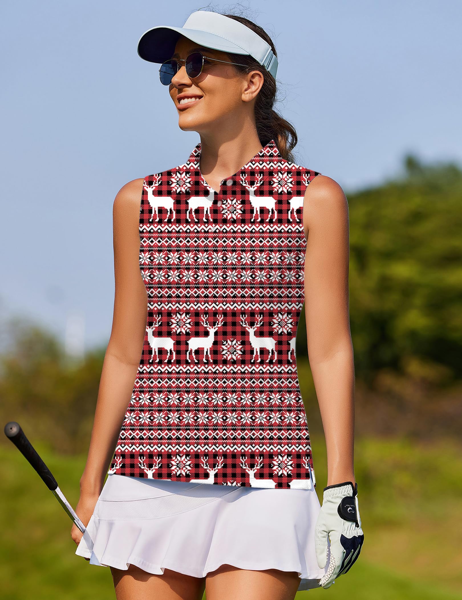 Red Elk deer Christmas Women's golf Sleeveless shirt