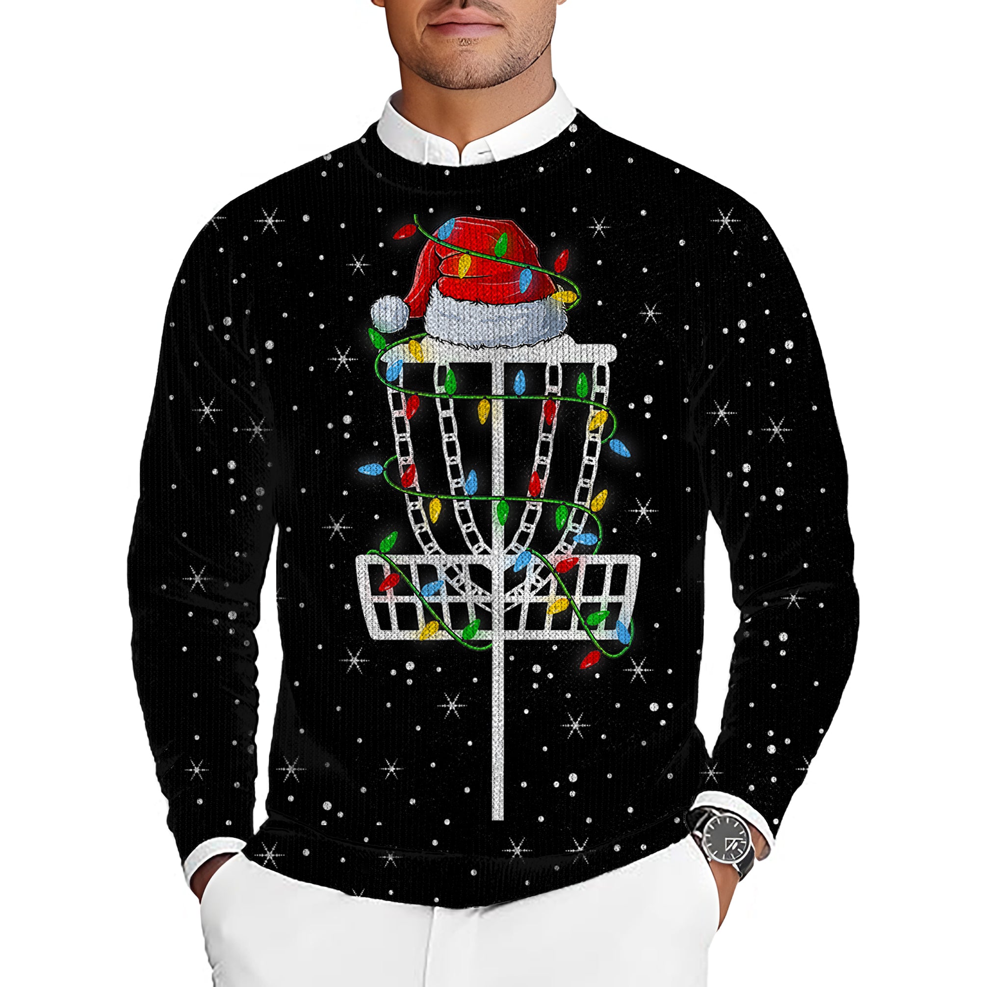 Christmas candle Men's Golf Crewneck Pullover Sweaters Ugly Sweater