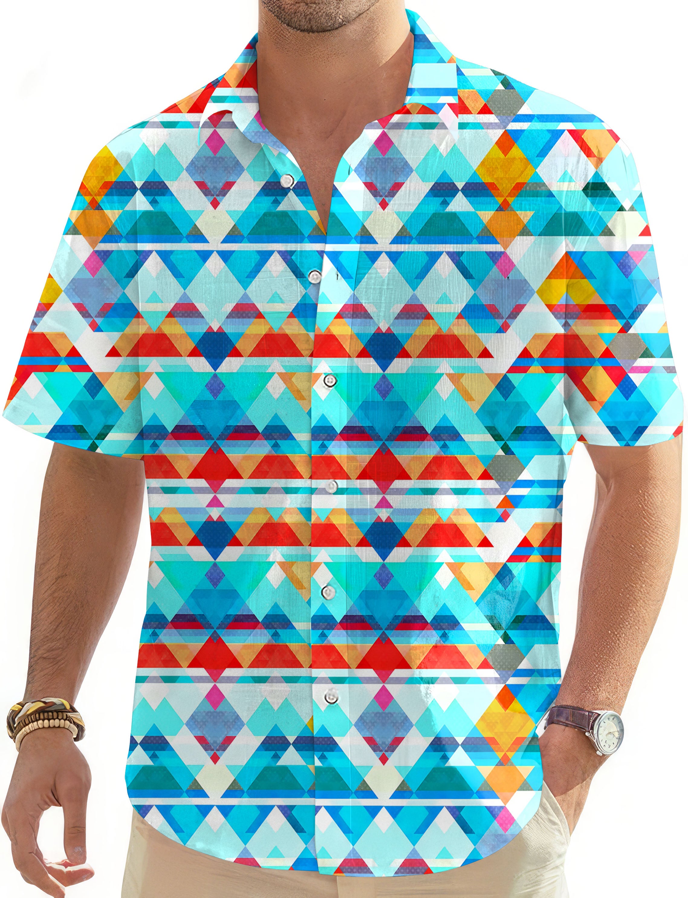 Geometric lattice-Men's Golf Hawaiian Shirts Button Down Shirt