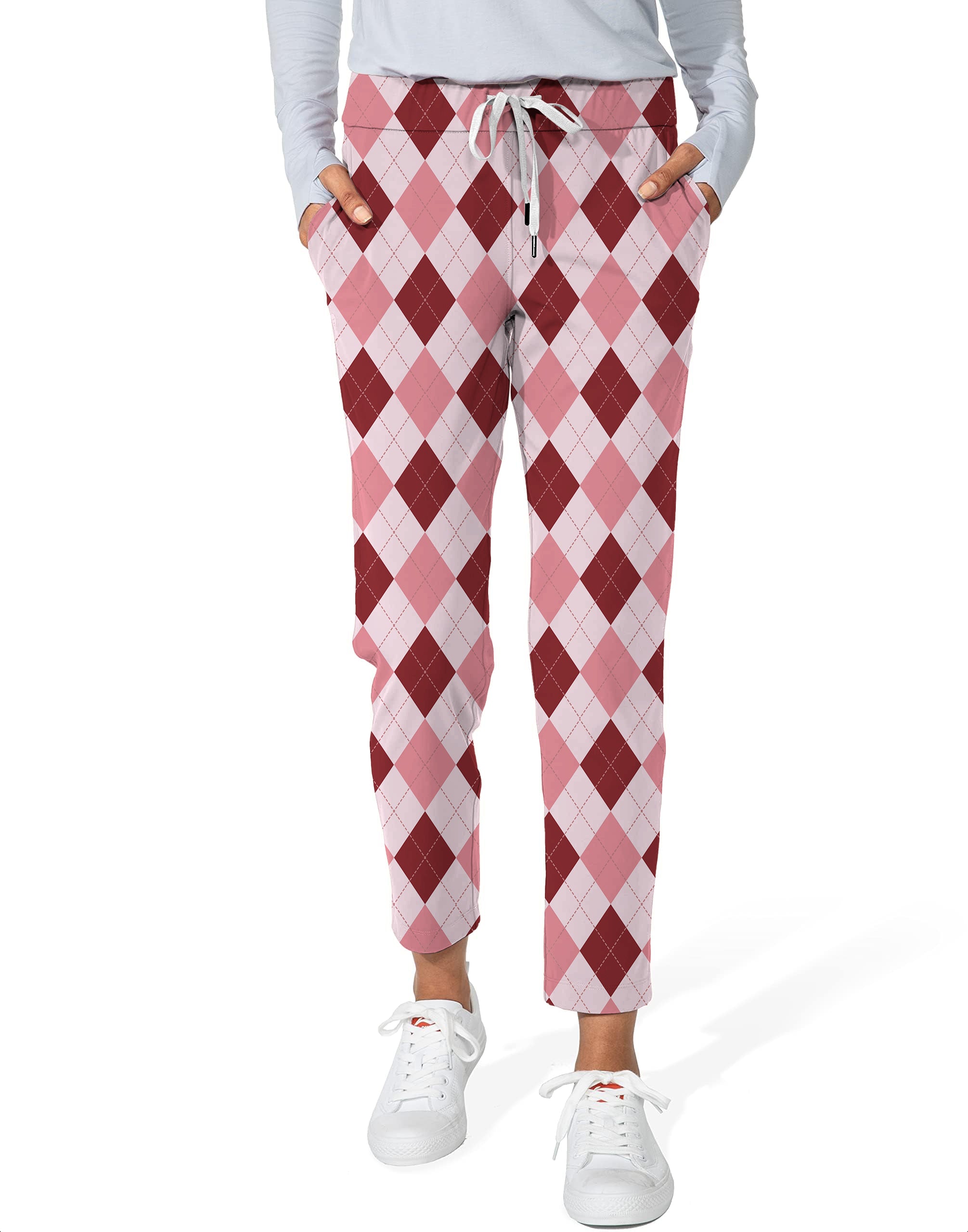 pink Argyle-Women's 7/8 Stretch Ankle Golf Pants