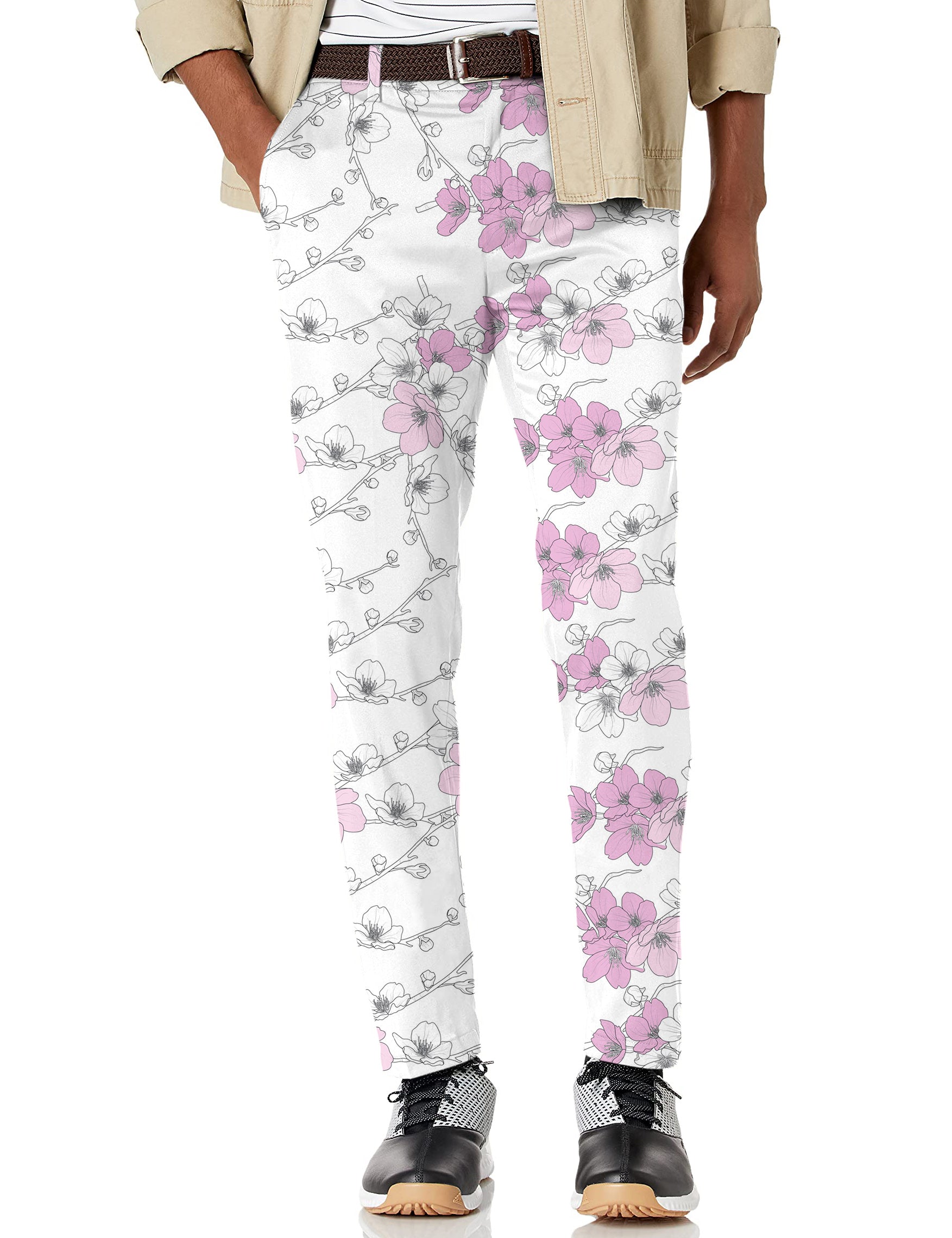 Men's White Cherry Blossom Stretch Golf Pants