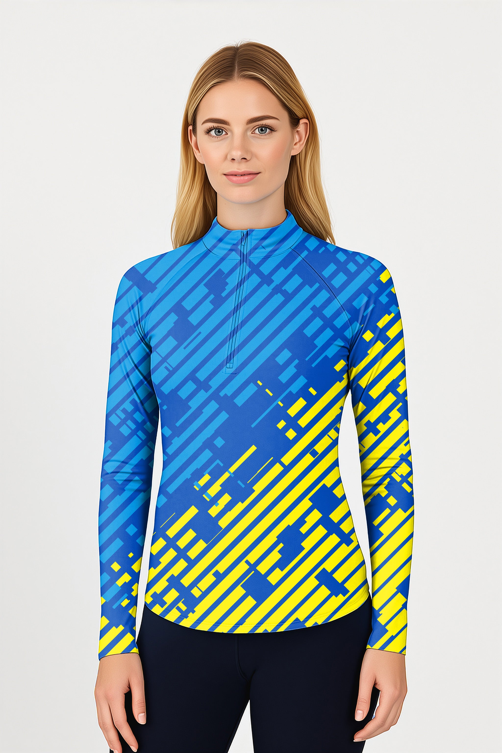 Blue Yellow sport Team Women's Golf Active 3/4 Zip Top