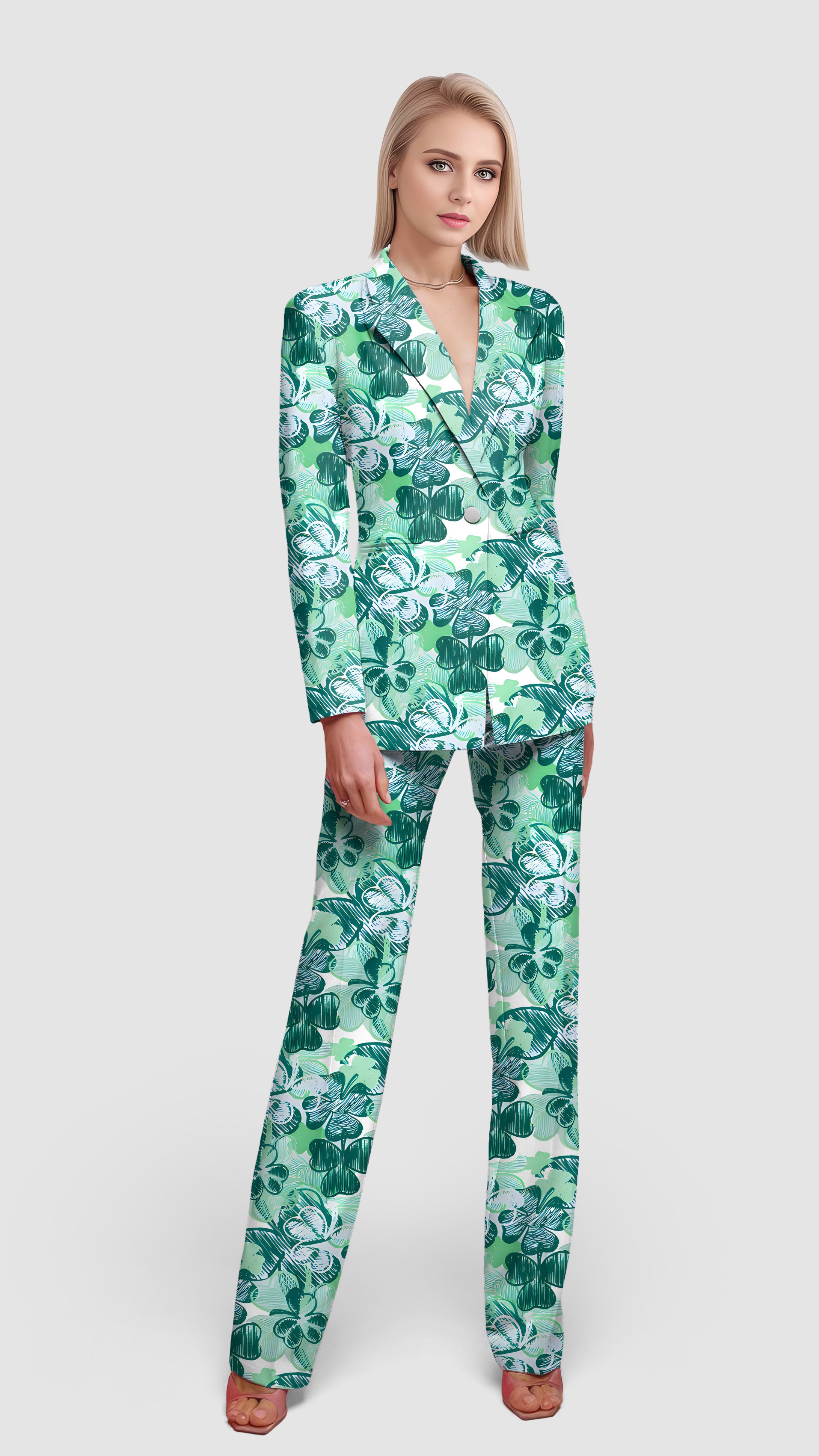 Four leaf clover-Women's Blazer Casual Work Office Blazer Suit set