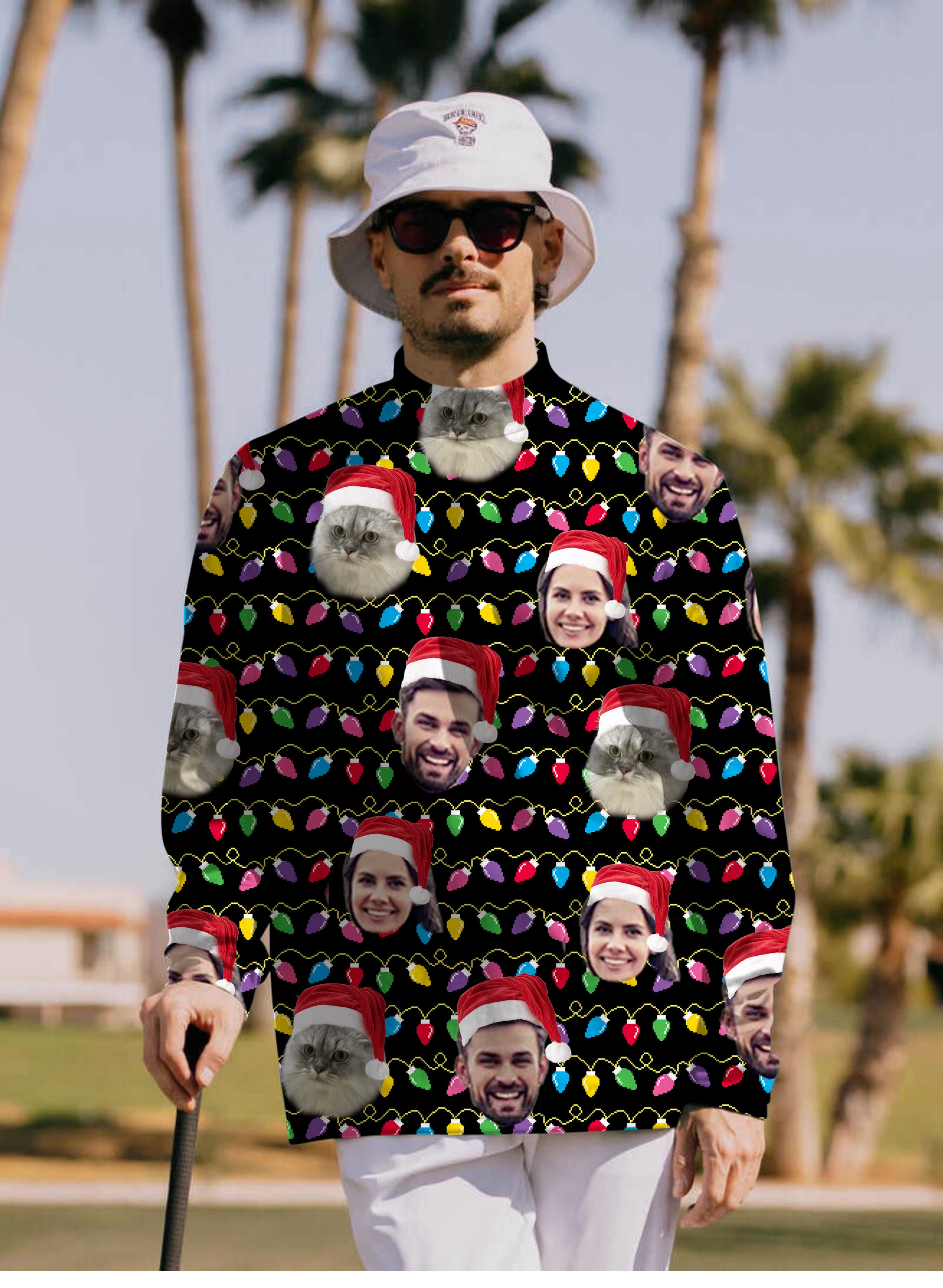 Men's Custom face-Christmas Custom face Pullover High neck Long/Short sleeve T-Shirt