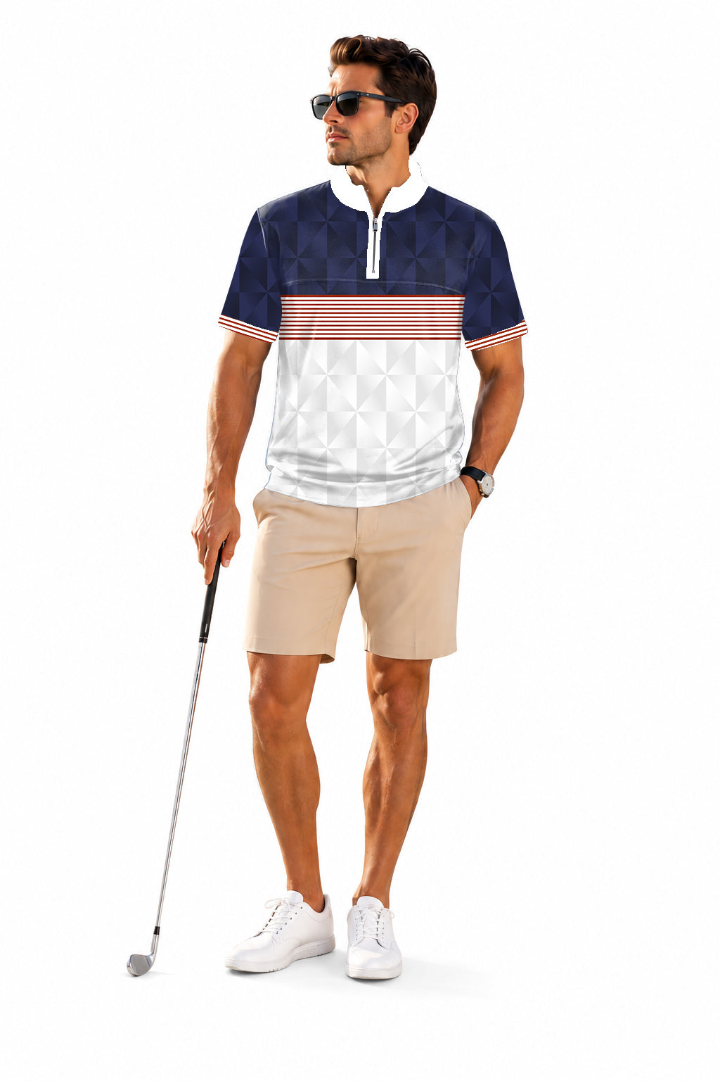 Men's Short Sleeve Quarter Zip Golf Pullover   Stripe Splicing Custom Sport Team Competition Uniforms Embroidery
