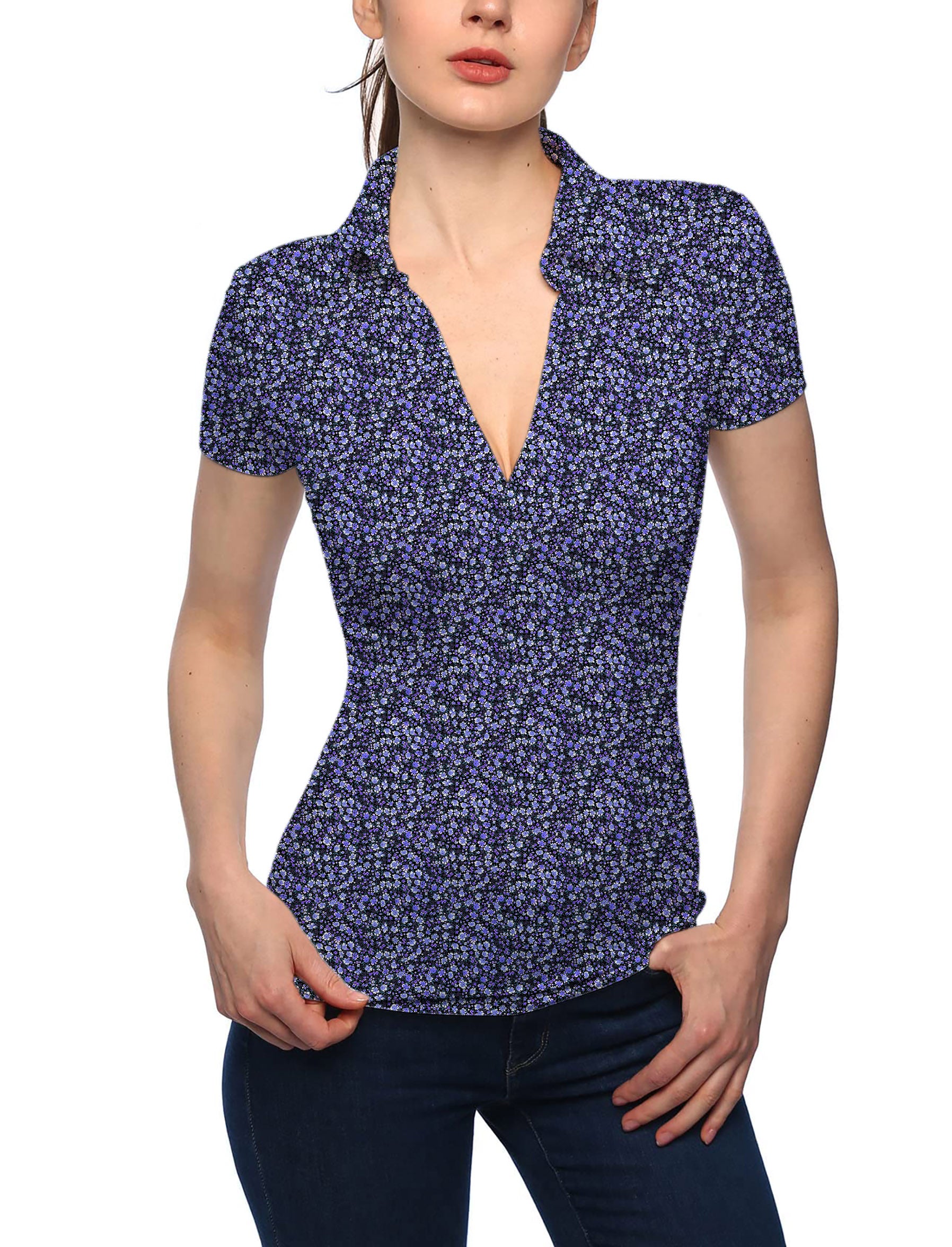 Women's Flowers V Neck Golf Polo