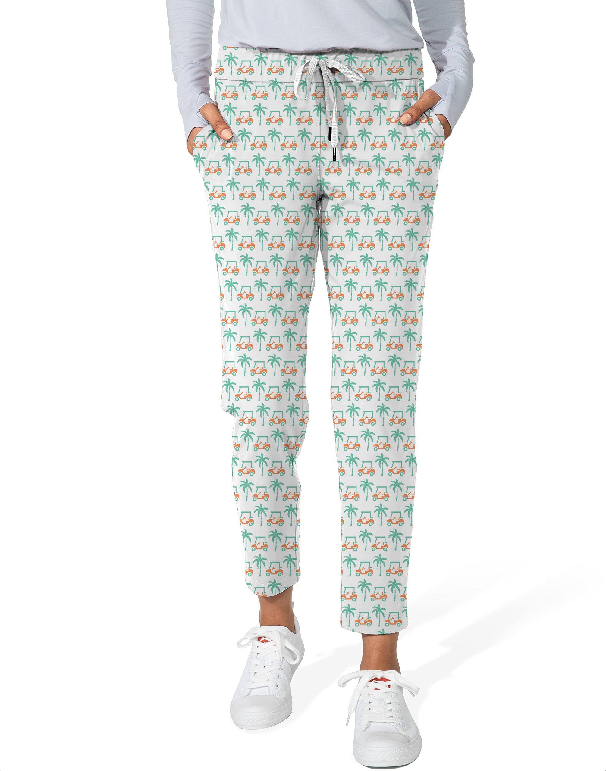 Palm trees and golf carts-Women's 7/8 Stretch Ankle Golf Pants