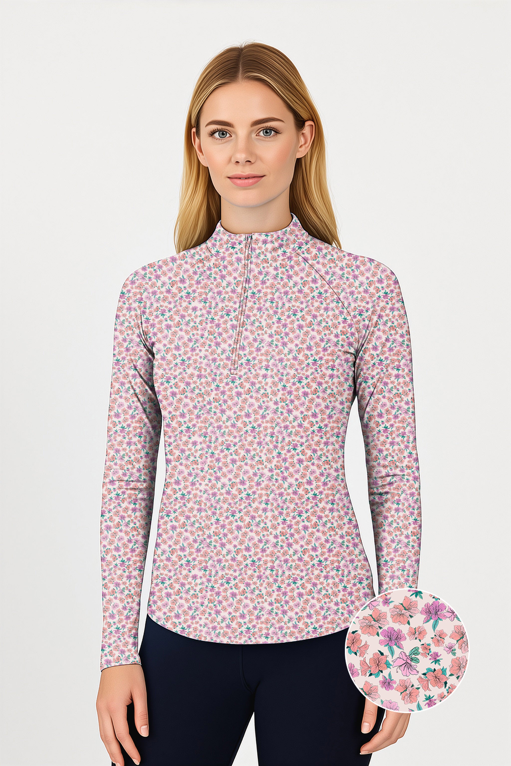 Flower World Women's Golf Active 3/4 Zipper Top Long Sleeves