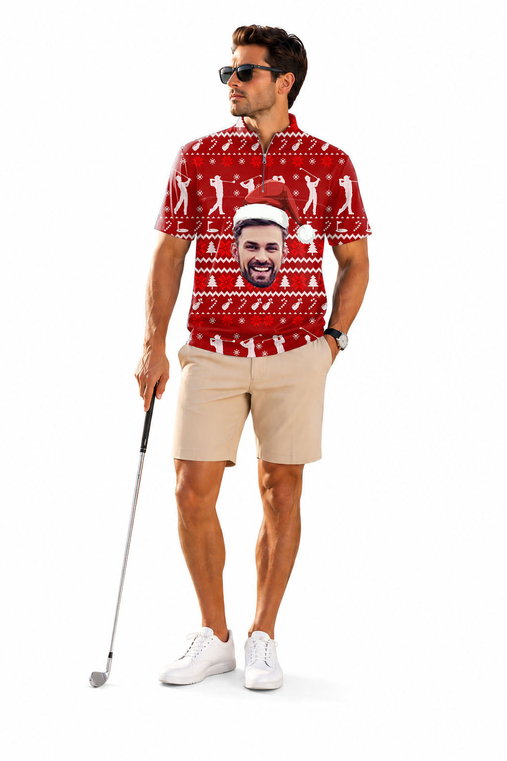 Men's Short Sleeve Quarter Zip Golf Pullover   Custom face M-Christmas Custom face Embroidery