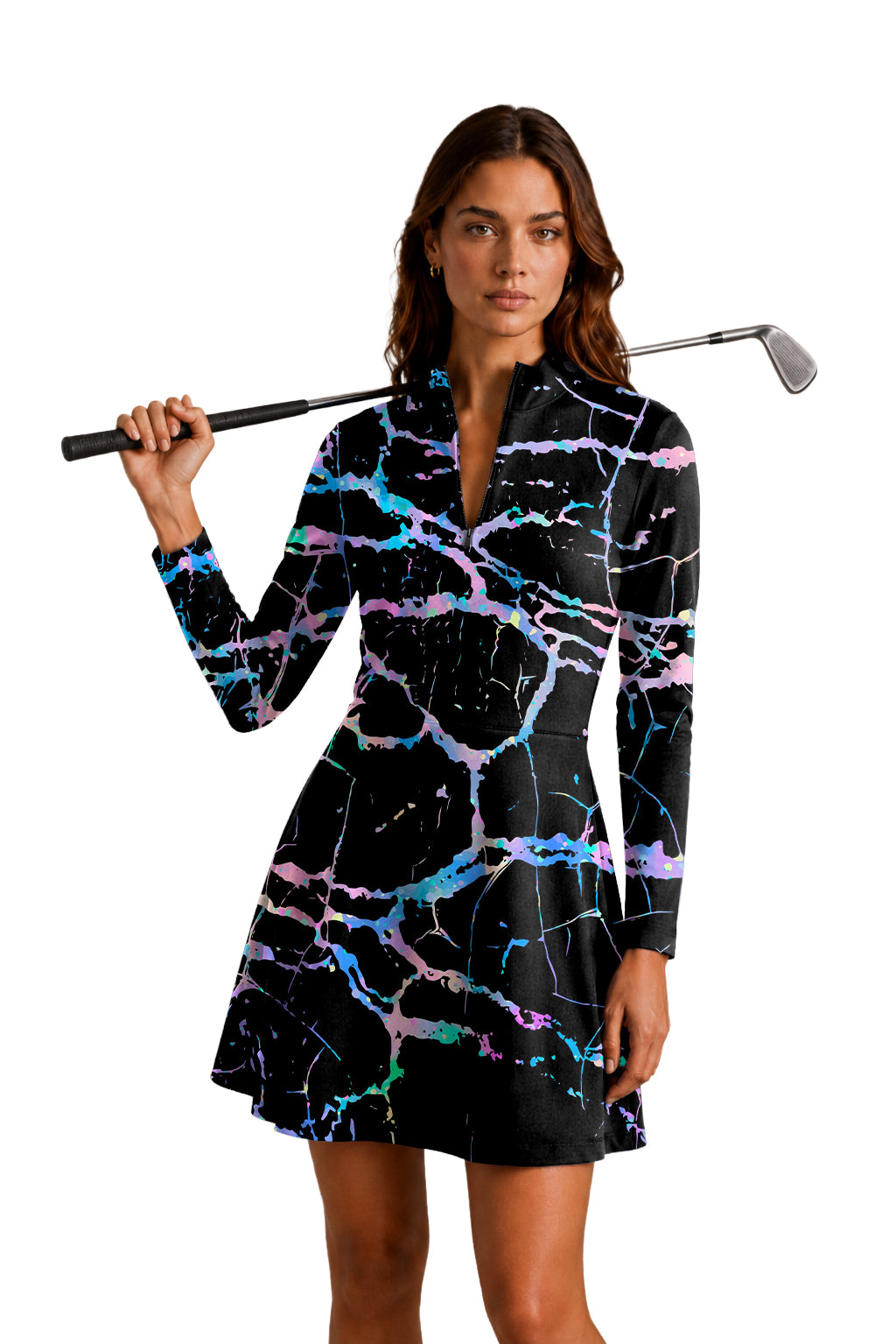 Rainbow Lightning Women's Golf Long Sleeve Zipper Dresses Comes with separate matching shorts