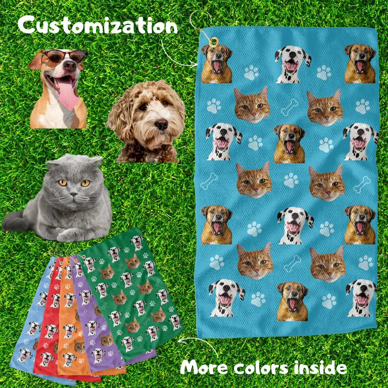 Custom Pet Waffle Golf Towel, Funny Dog Face Photo on Golf Towel Gift