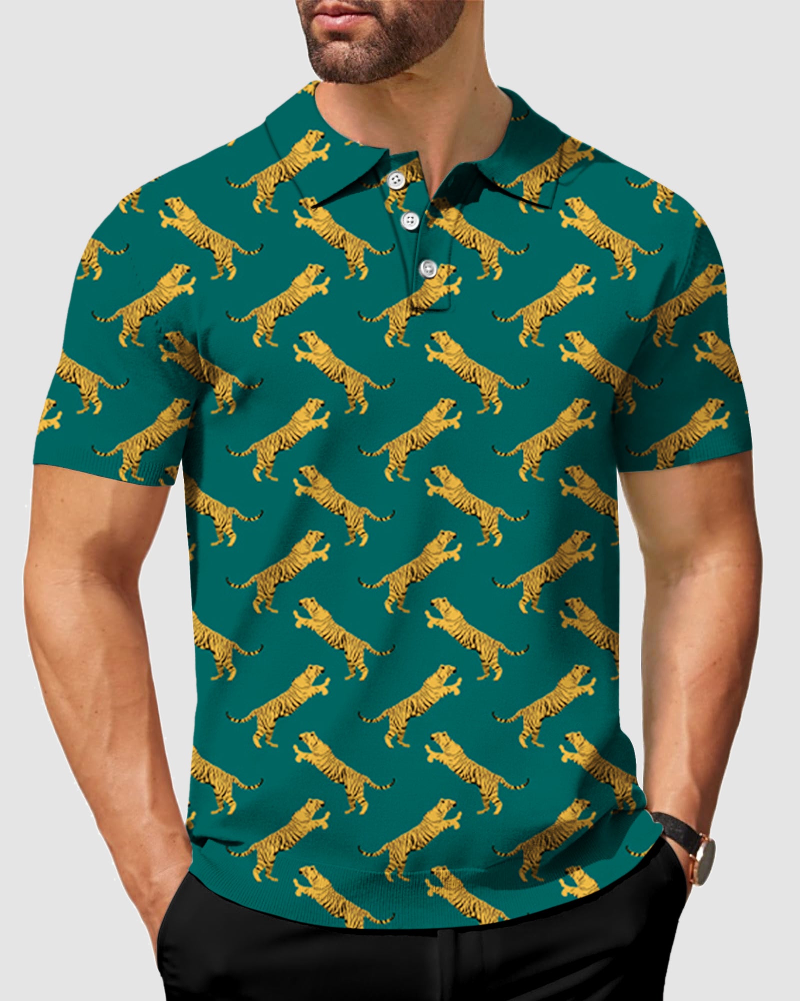 Men's green tiger Polo