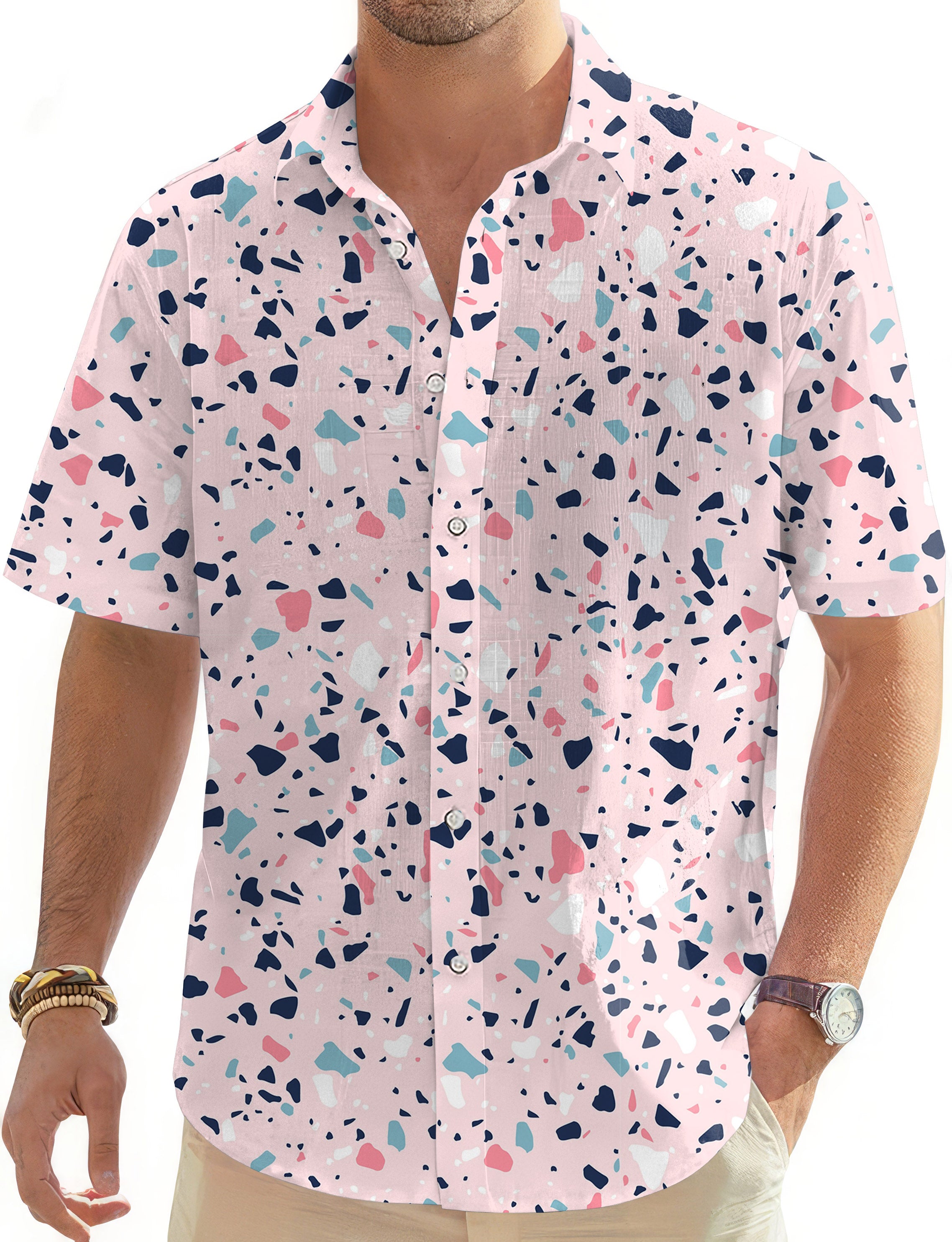 Pink Paint Splatter-Men's Golf Hawaiian Shirts Button Down Shirt