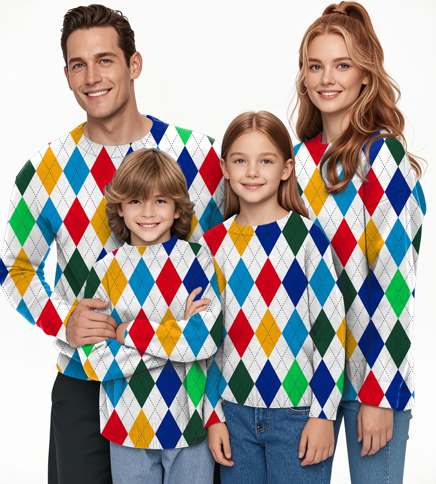 Argyle Colorful Crewneck Pullover Ugly Sweater Men Women boy girl family