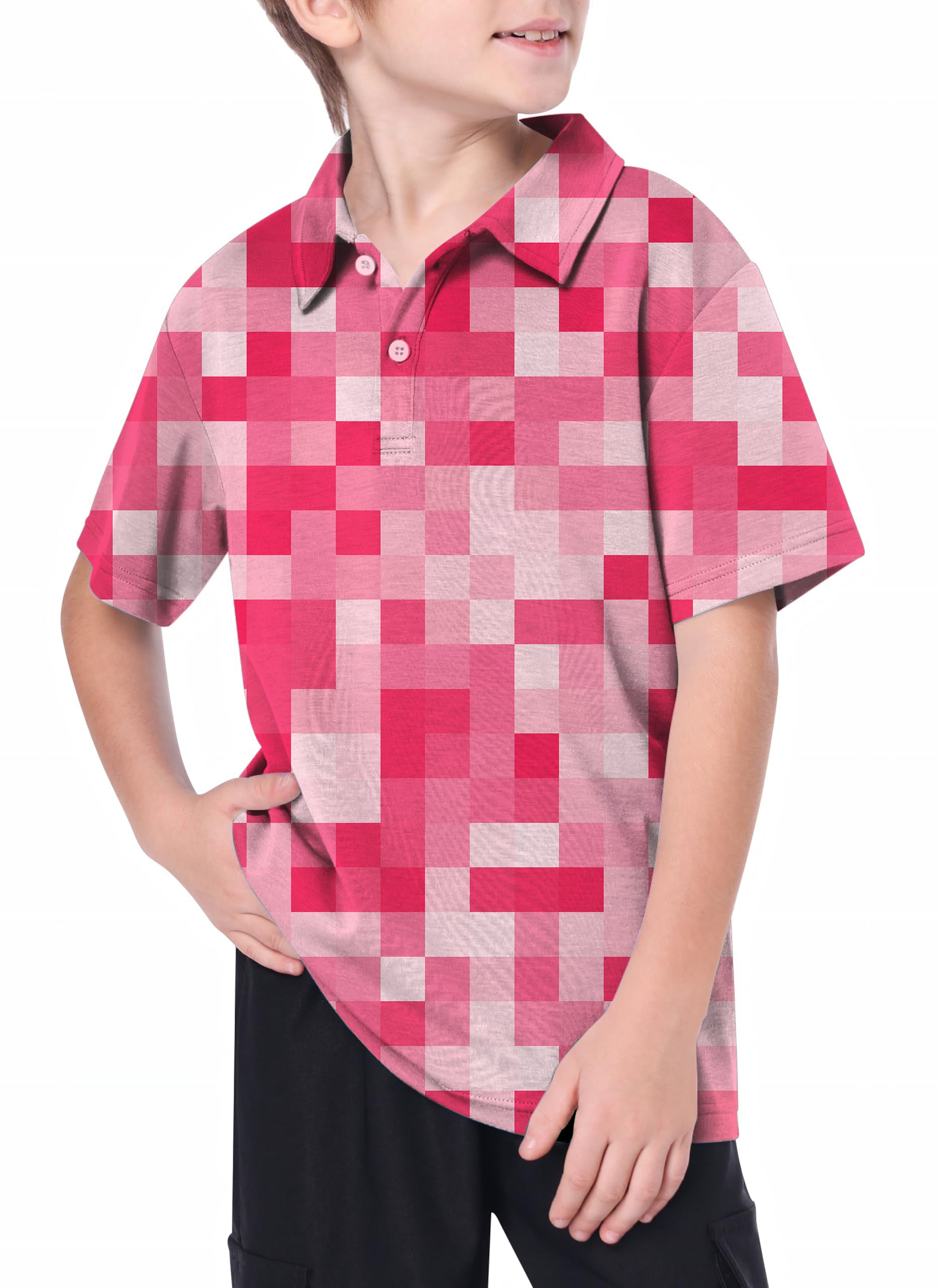 Youth Light Red Pixel Big Golf Polo