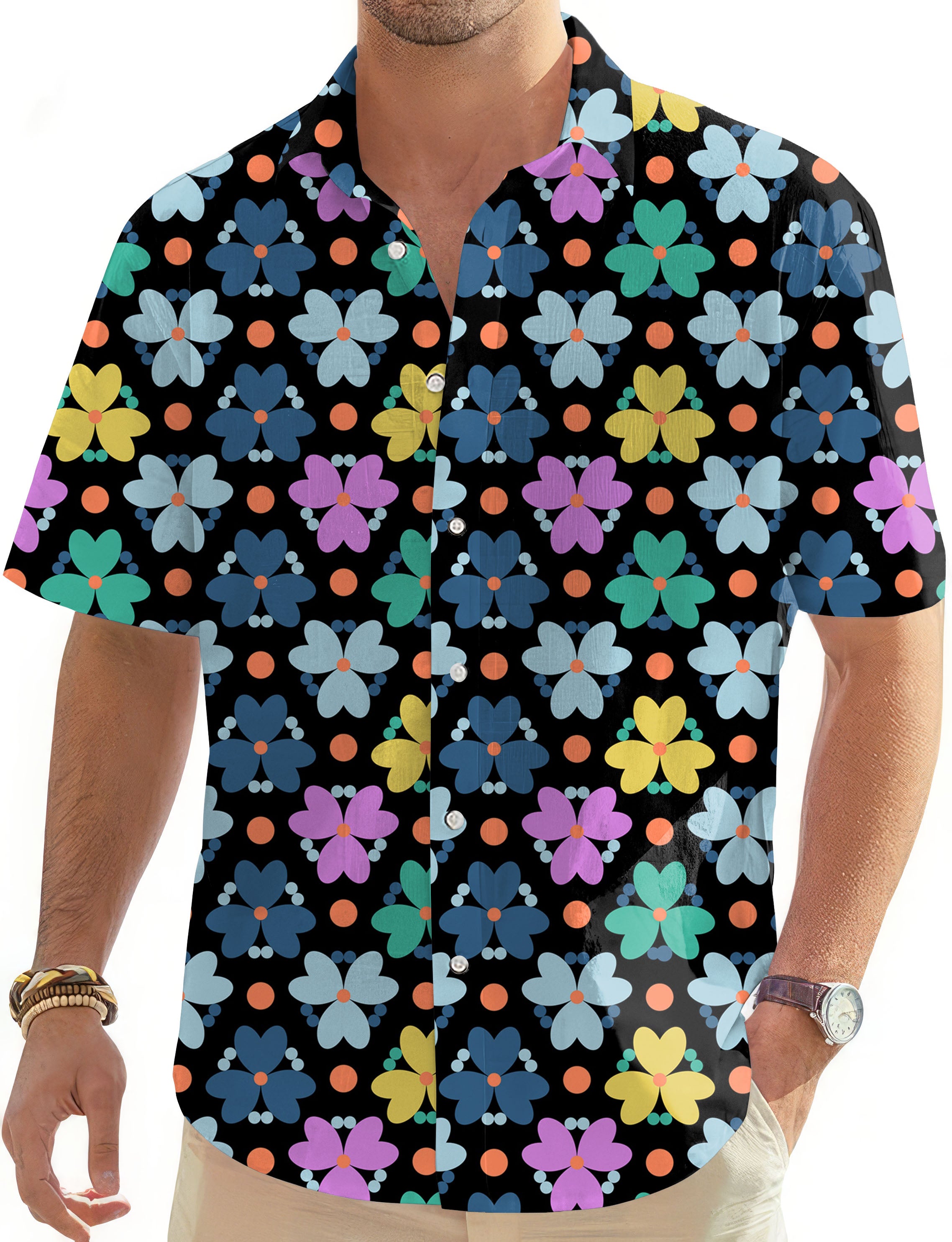 Modern Flowers-Men's Golf Hawaiian Shirts Button Down Shirt