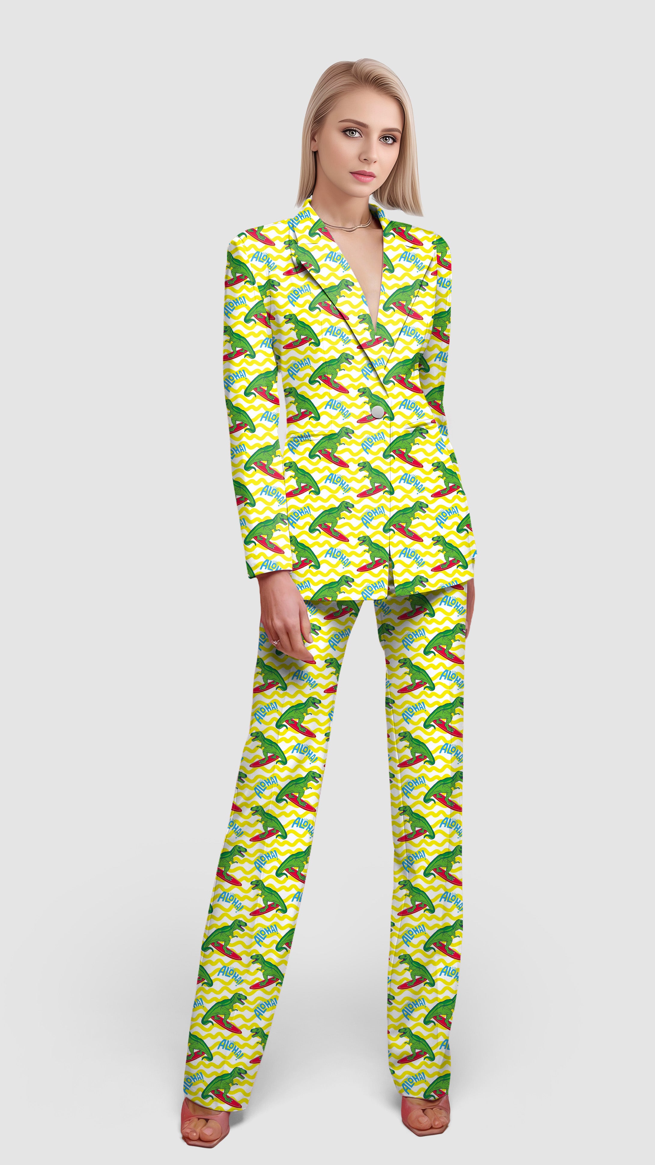 Friendly Dinos-Women's Blazer Casual Work Office Blazer Suit set