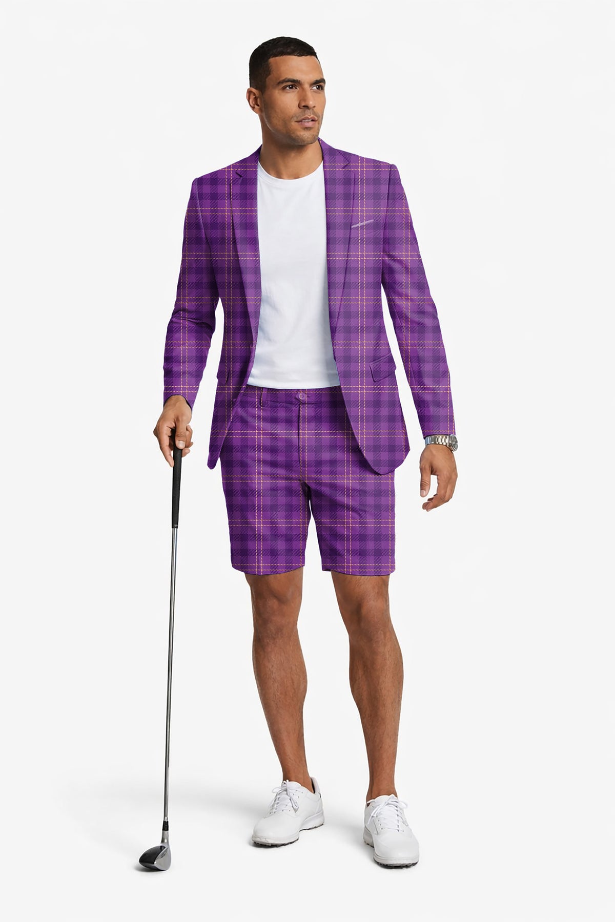 Halloween purple plaid Men's Party Costumes-Theme Party 2pcs Suit set-Blazer Shorts