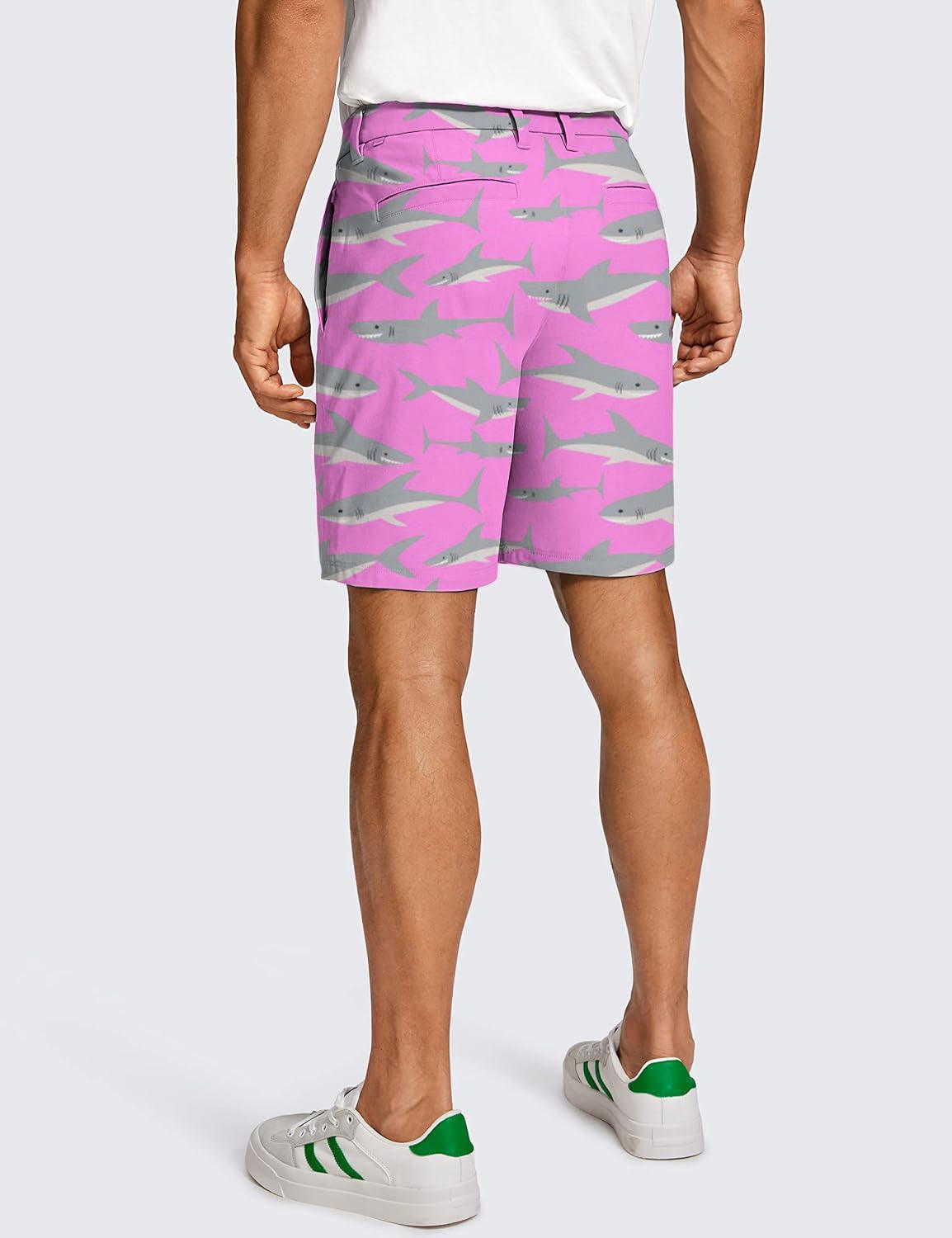 Men Pink Sharks Golf Shorts