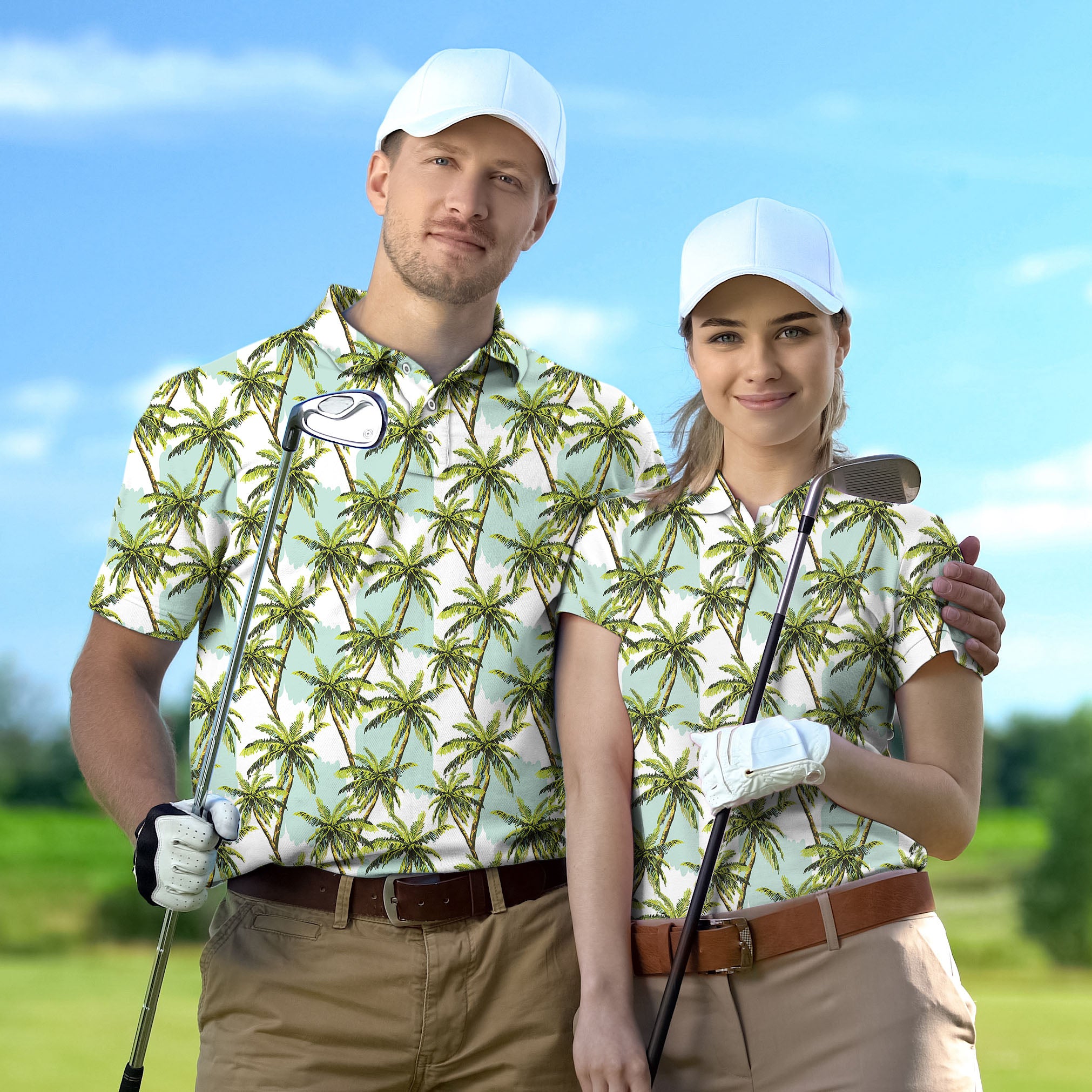 Golf Polo Couple Family set Palm tree