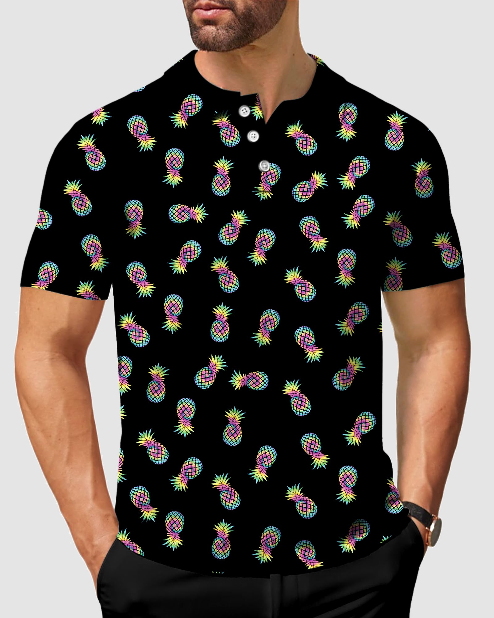 Men's golf polo Colored Pineapple