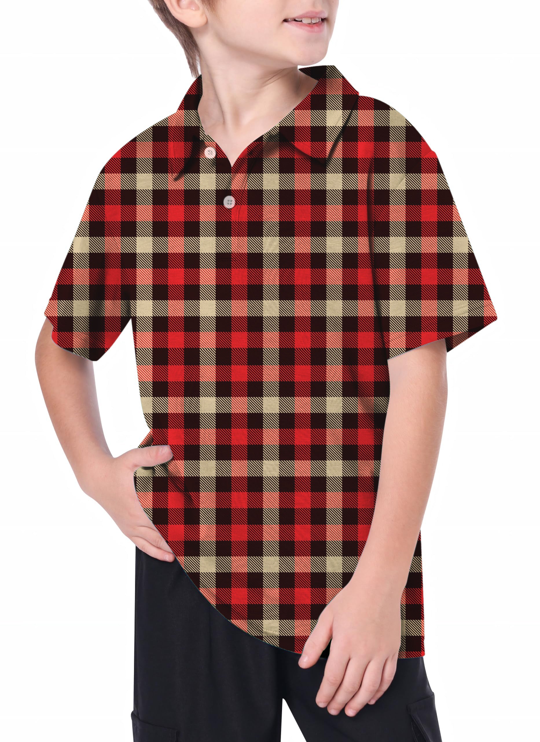 Youth Red grid Golf Polo