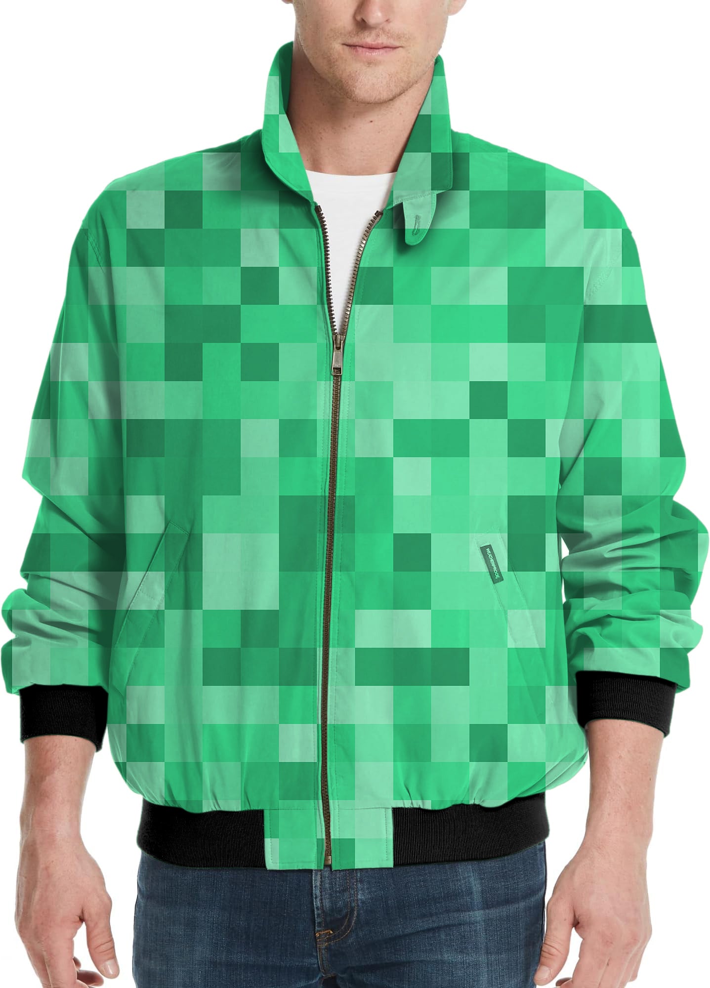 Green Pixel Big Men's Golf Windbreaker Light Jacket