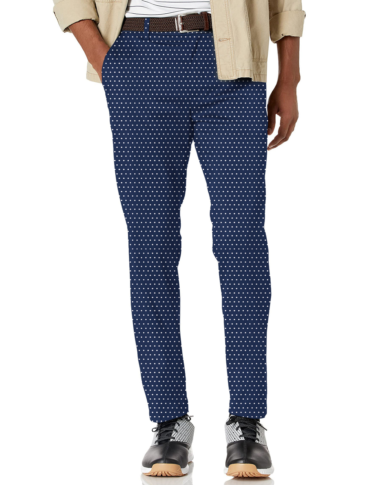 Men's Navy blue with white polka dots Stretch Golf Pants