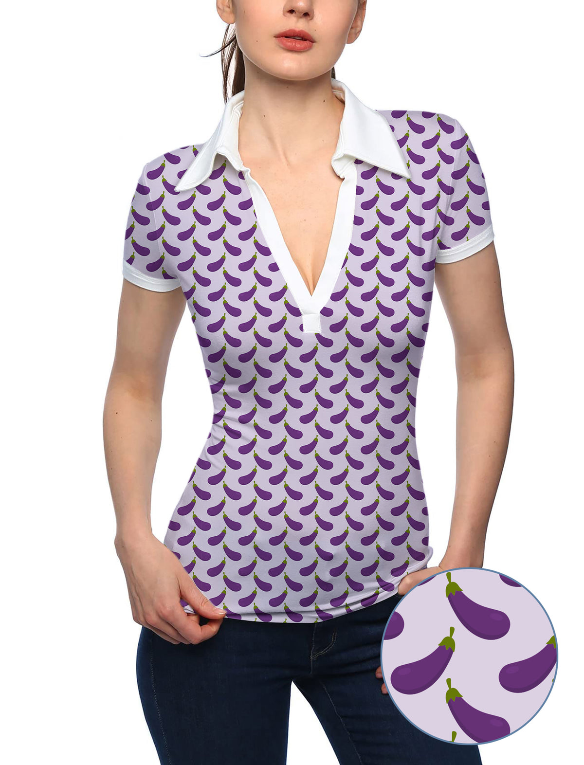Women's Purple eggplant V Neck Golf Polo