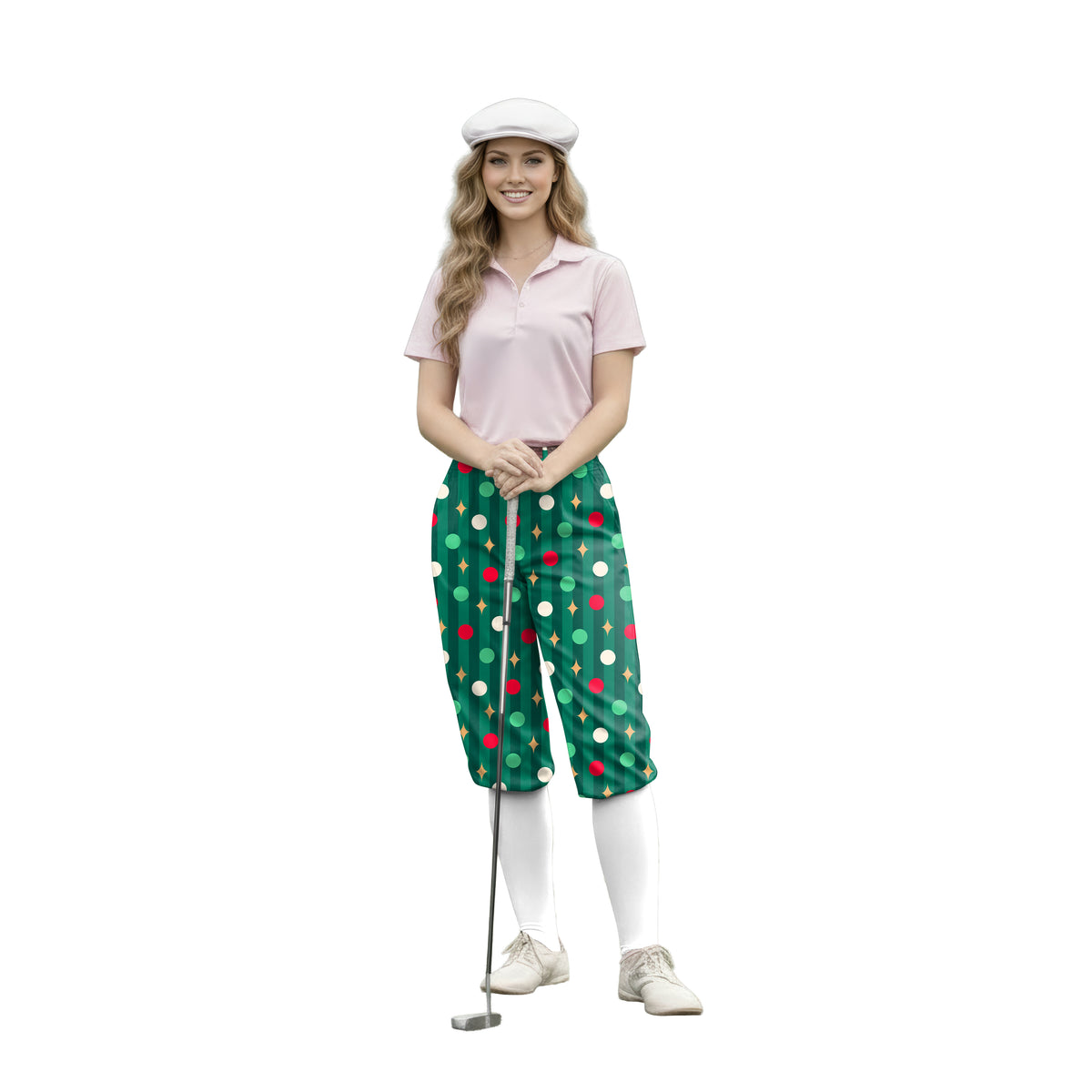 Personalize And Add To Cart Men's Green Christmas Lollipops Polo Womens Golf Knickers Pants