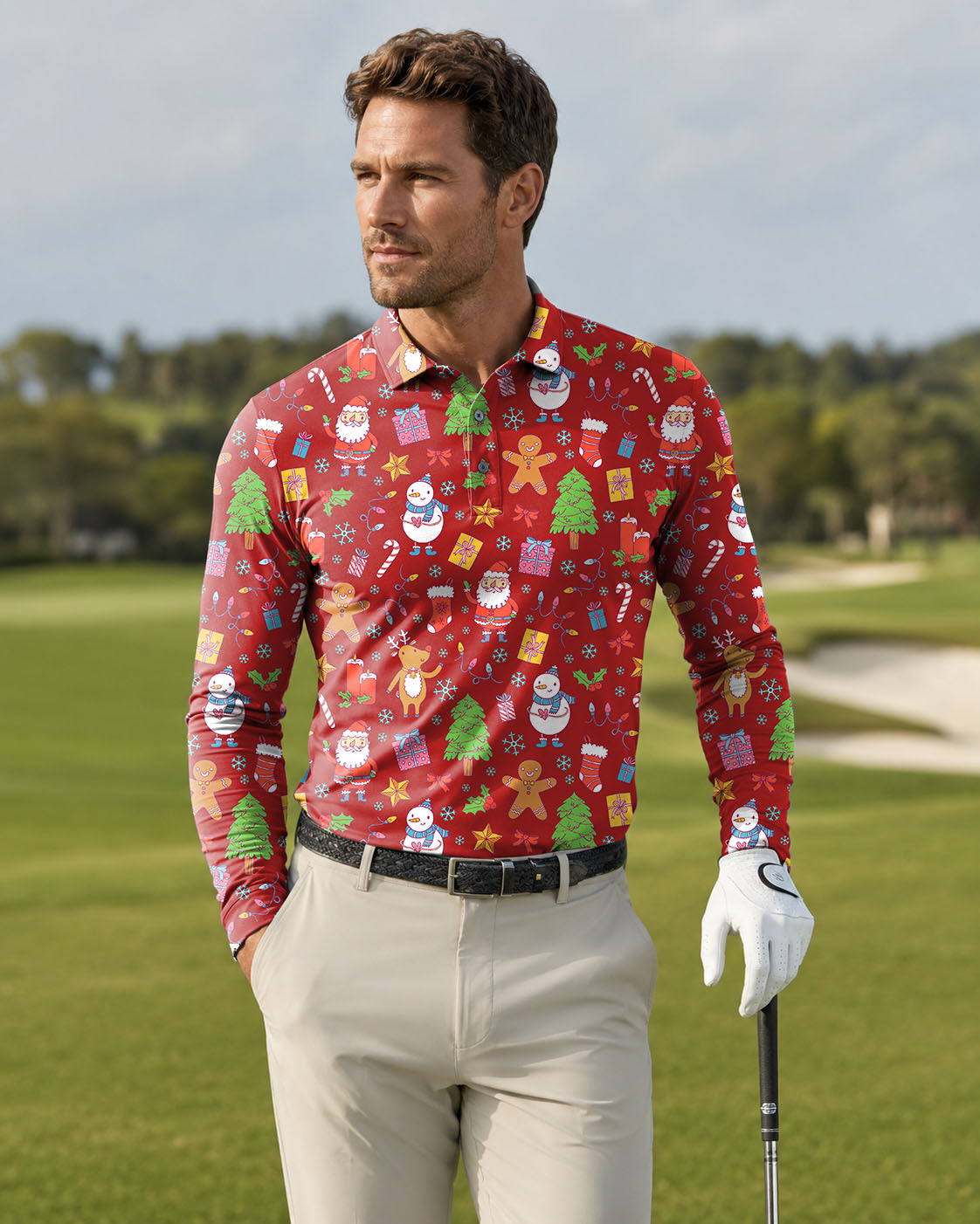 Men's Merry Christmas golf Long-sleeved Polo