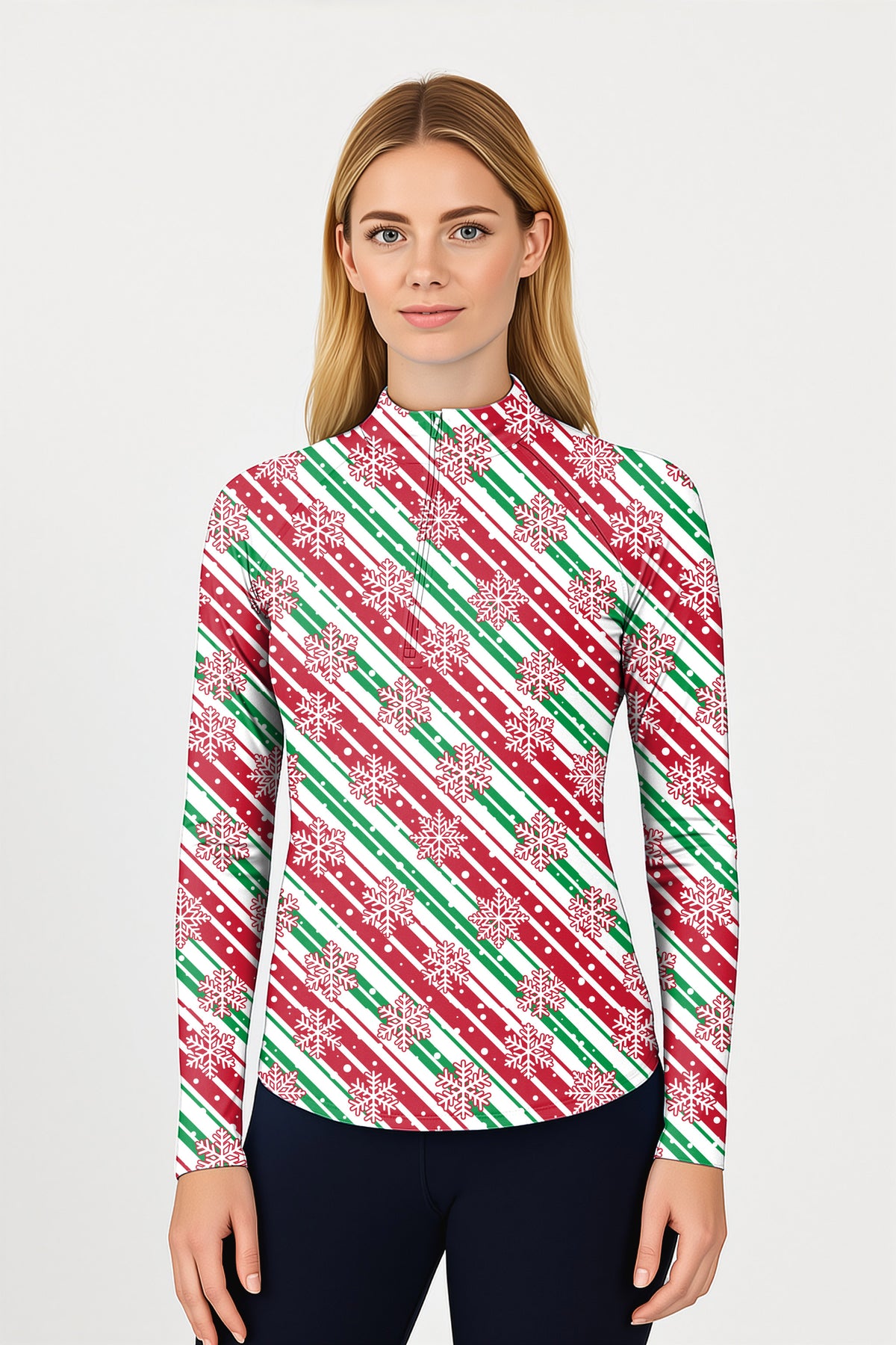 Christmas Snowflake Women's Golf Active 3/4 Zipper Top Long Sleeves
