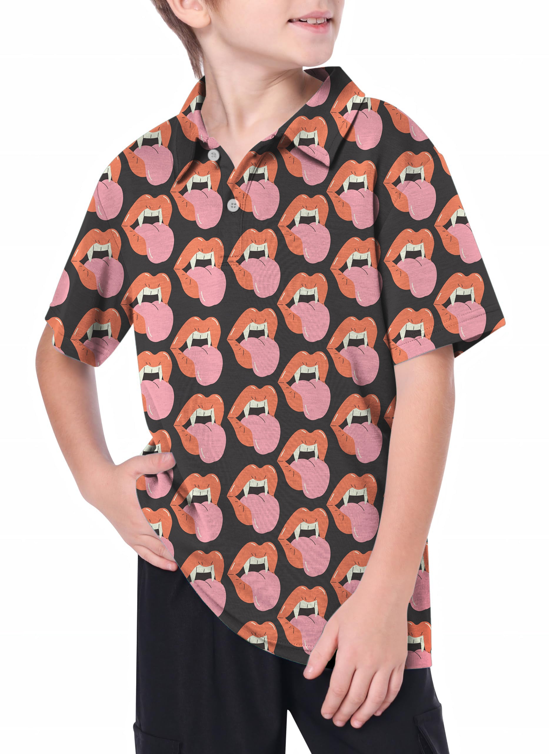 Youth Halloween Vampire Mouth Golf Polo