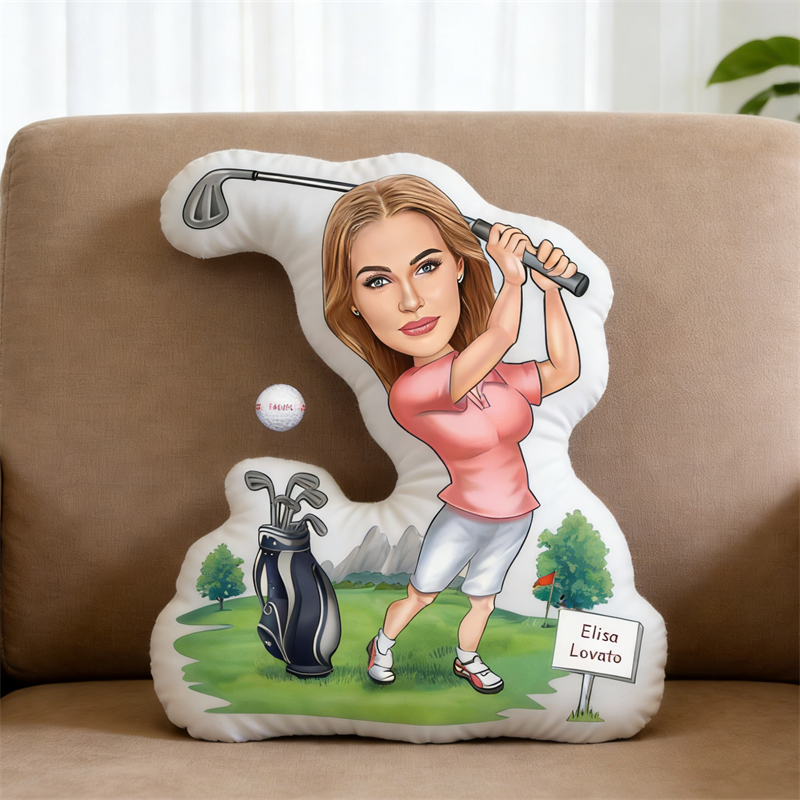 Custom Photo Face Pillow Play Golf Face Picture Pink Woman Pillow Doll Face Shaped Pillow Golf Gift for Living Room