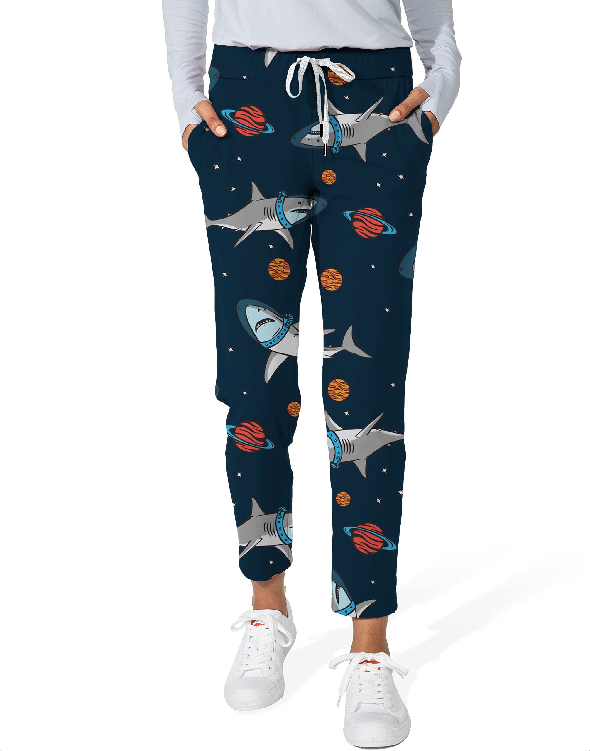 Sharks in Space-Women's 7/8 Stretch Ankle Golf Pants