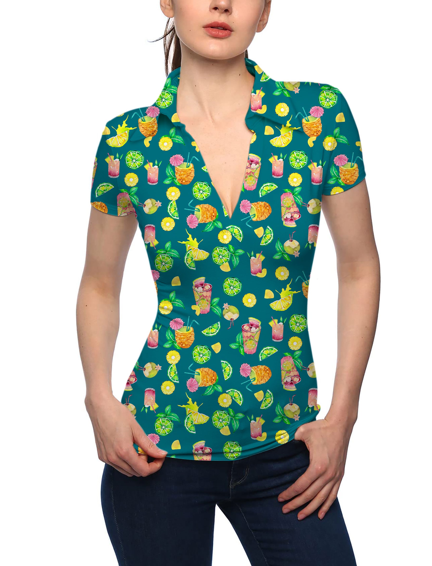 Women's Tropical Paradise V Neck Golf Polo